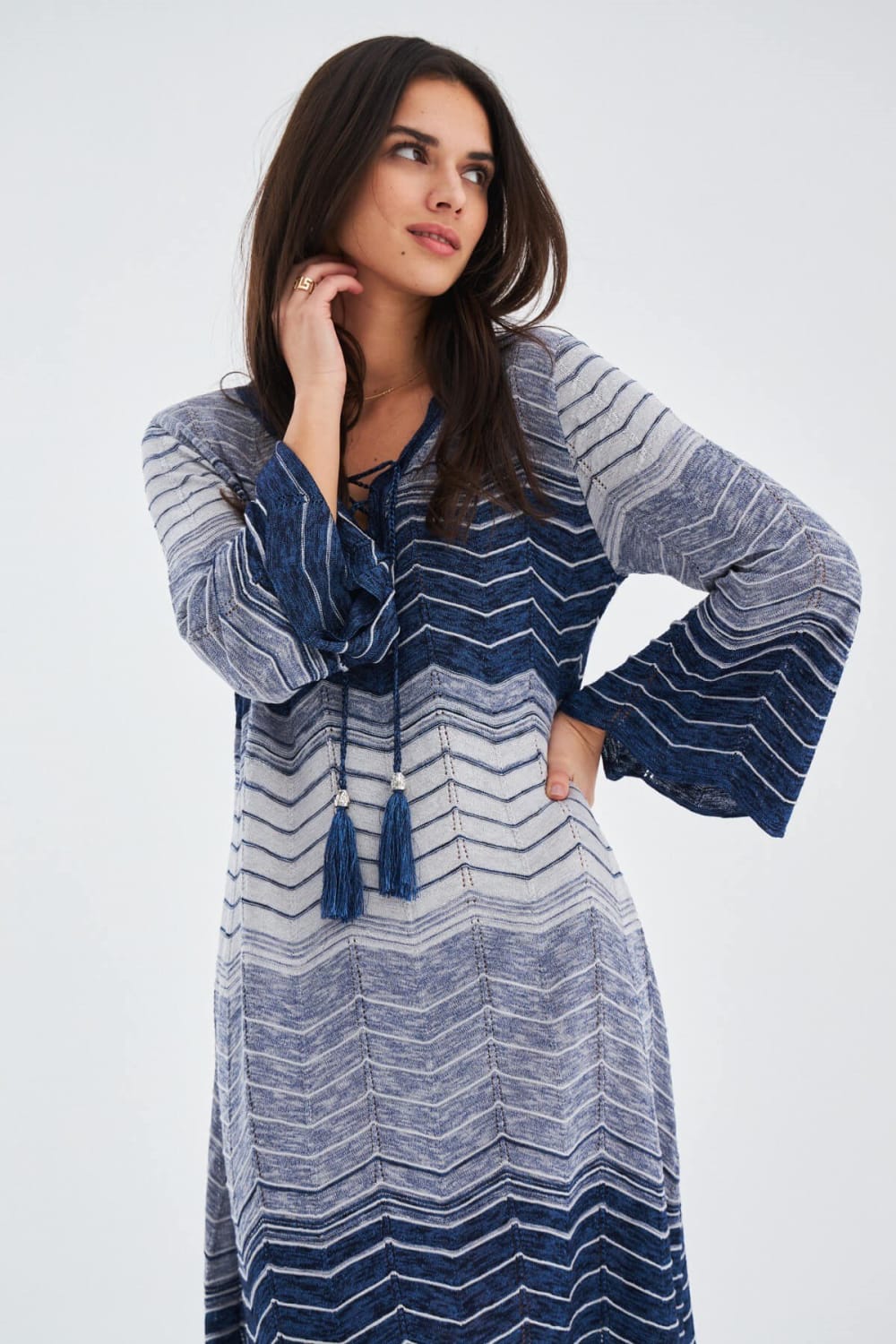 Peraluna-Sakura Dress Çan Kollu Diz Üstü Yazlık Kadın Triko Elbise-Elbise-12-Milagron.com