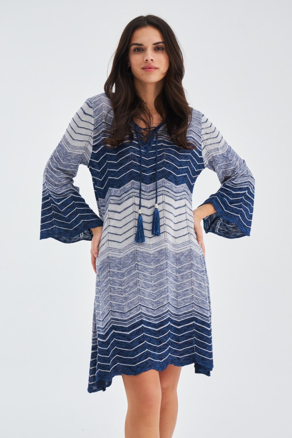 Peraluna-Sakura Dress Çan Kollu Diz Üstü Yazlık Kadın Triko Elbise-Elbise-13-Milagron.com