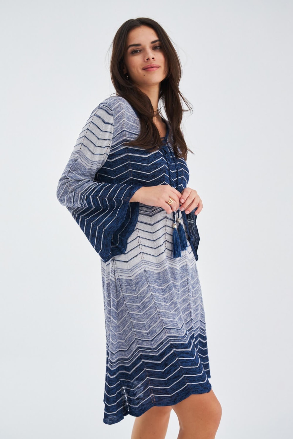 Peraluna-Sakura Dress Çan Kollu Diz Üstü Yazlık Kadın Triko Elbise-Elbise-18-Milagron.com