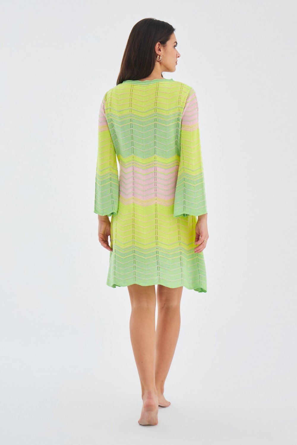 Peraluna-Sakura Dress Çan Kollu Diz Üstü Yazlık Kadın Triko Elbise-Elbise-2-Milagron.com