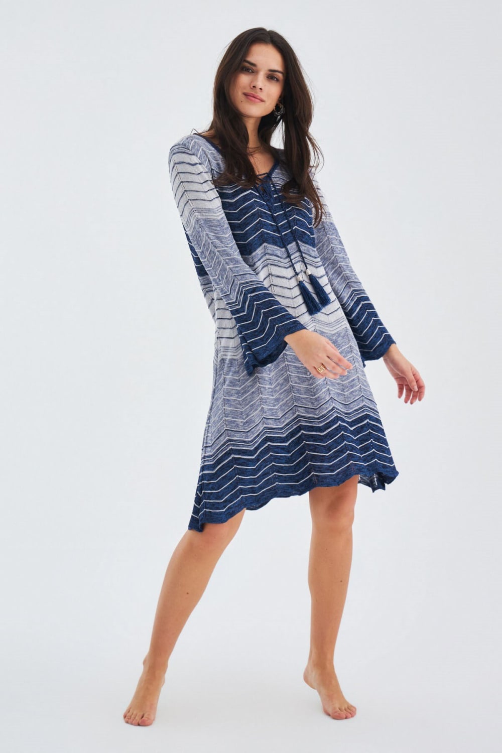 Peraluna-Sakura Dress Çan Kollu Diz Üstü Yazlık Kadın Triko Elbise-Elbise-20-Milagron.com