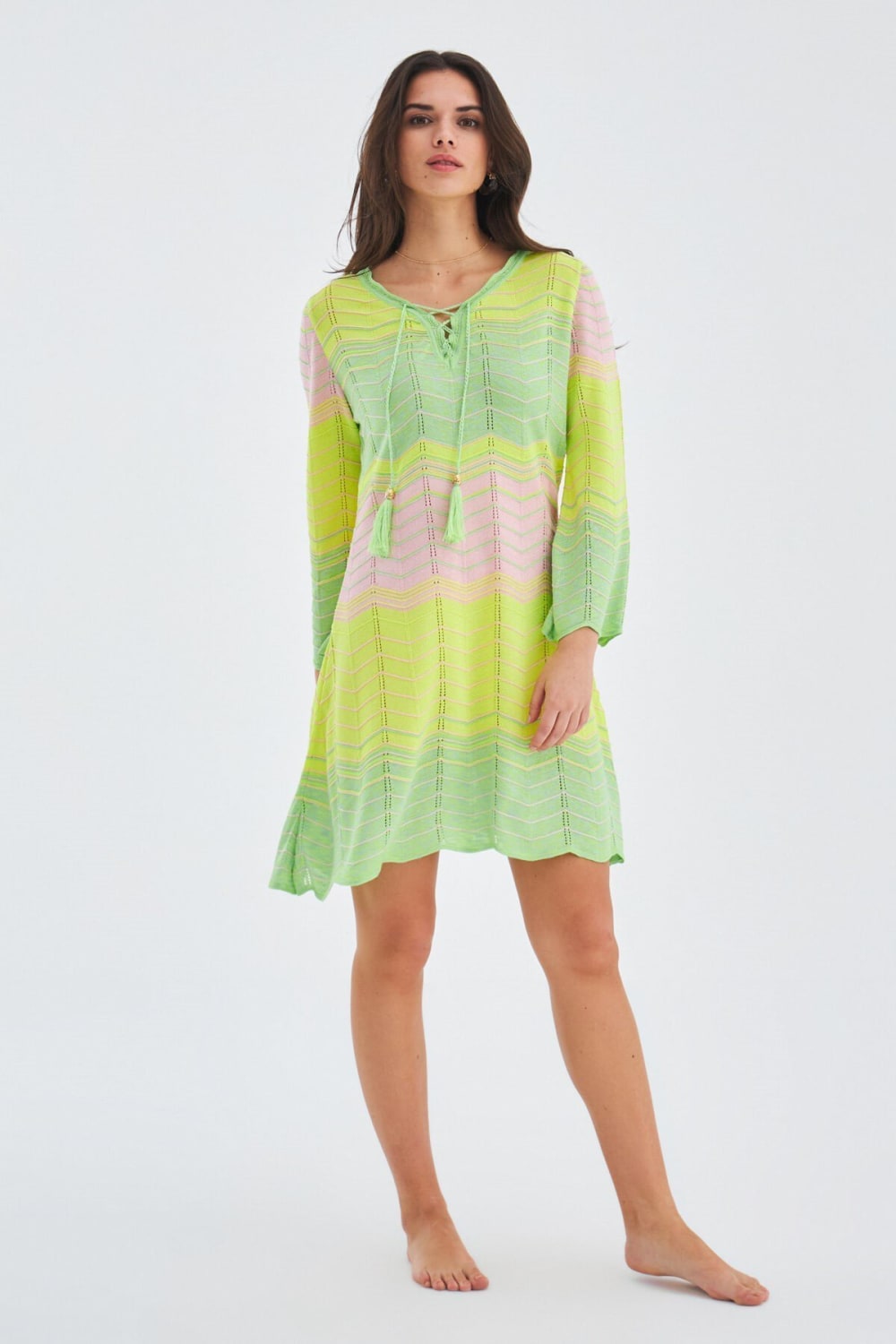 Peraluna-Sakura Dress Çan Kollu Diz Üstü Yazlık Kadın Triko Elbise-Elbise-4-Milagron.com