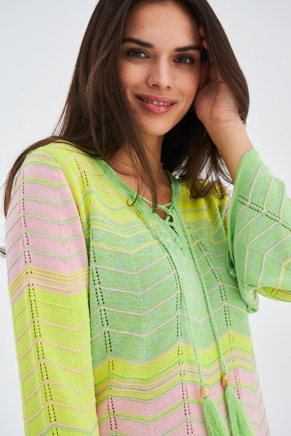 Peraluna-Sakura Dress Çan Kollu Diz Üstü Yazlık Kadın Triko Elbise-Elbise-6-Milagron.com