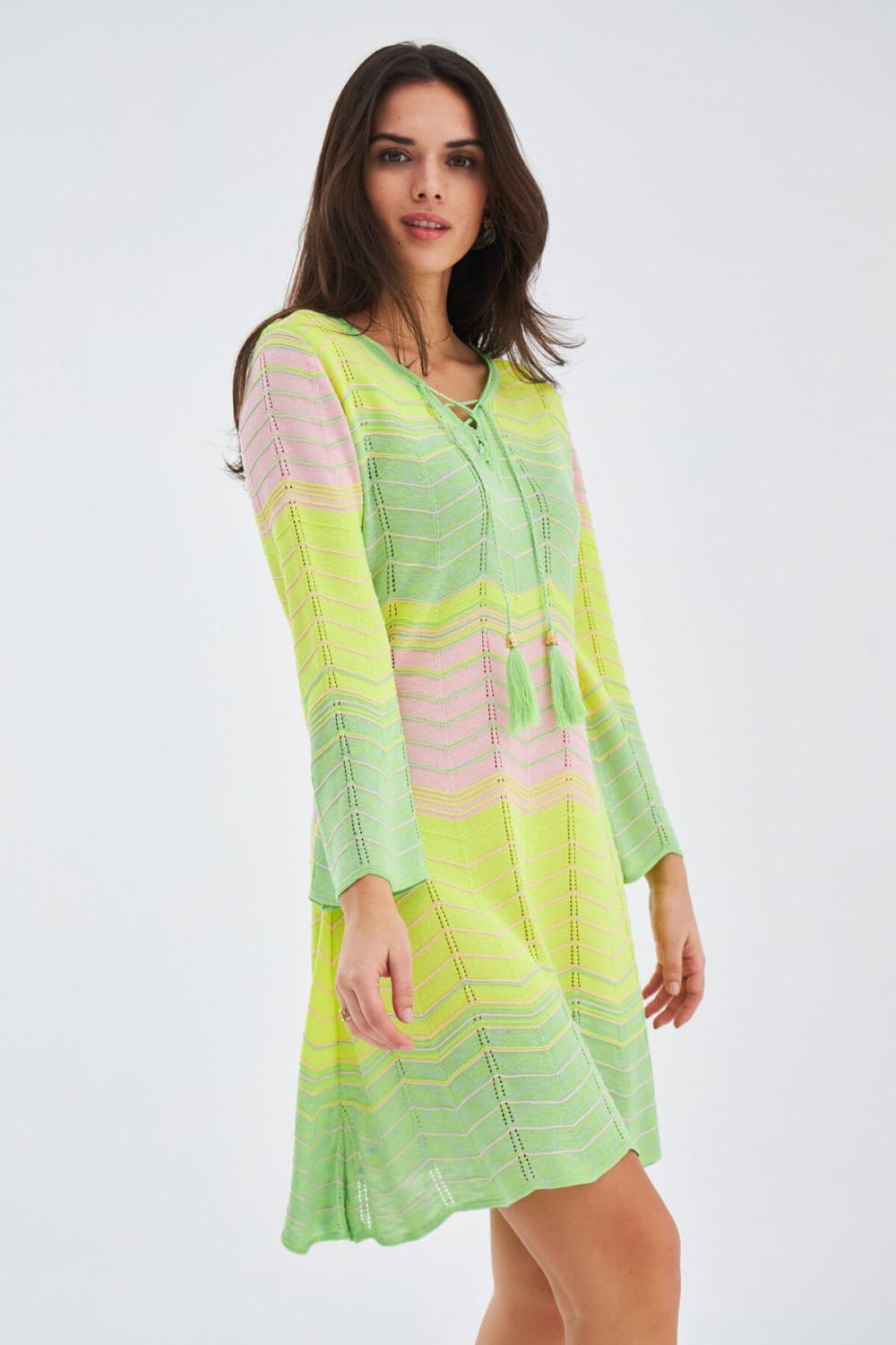 Peraluna-Sakura Dress Çan Kollu Diz Üstü Yazlık Kadın Triko Elbise-Elbise-7-Milagron.com