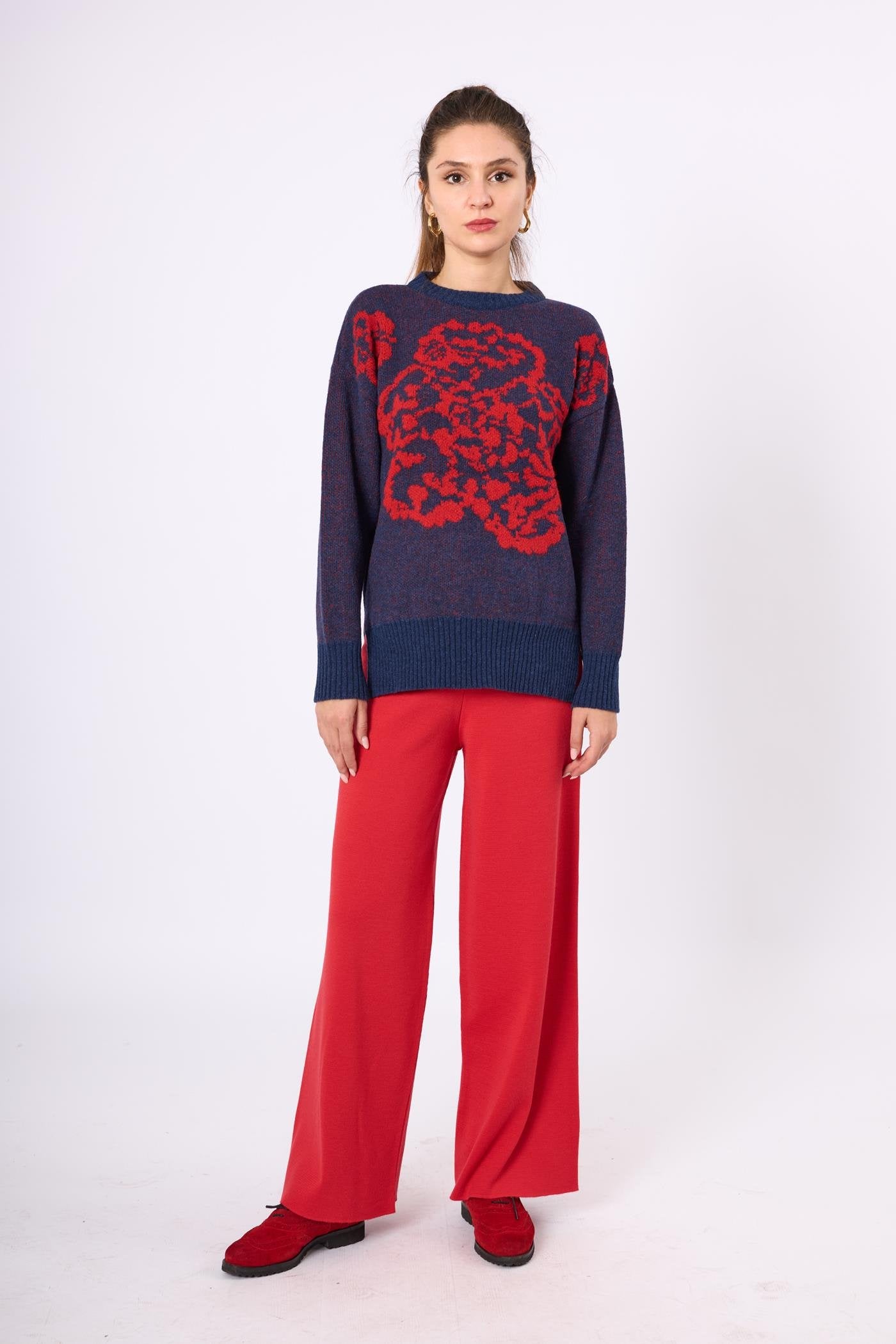 Peraluna-Sally Jakarlı Kadın Triko Kazak Lacivert-Kazak & Triko-1-Milagron.com