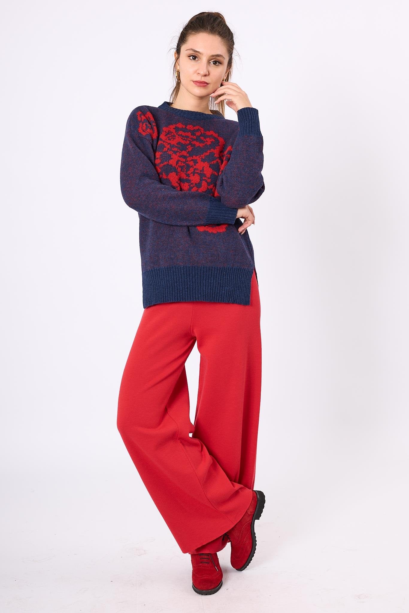 Peraluna-Sally Jakarlı Kadın Triko Kazak Lacivert-Kazak & Triko-8-Milagron.com