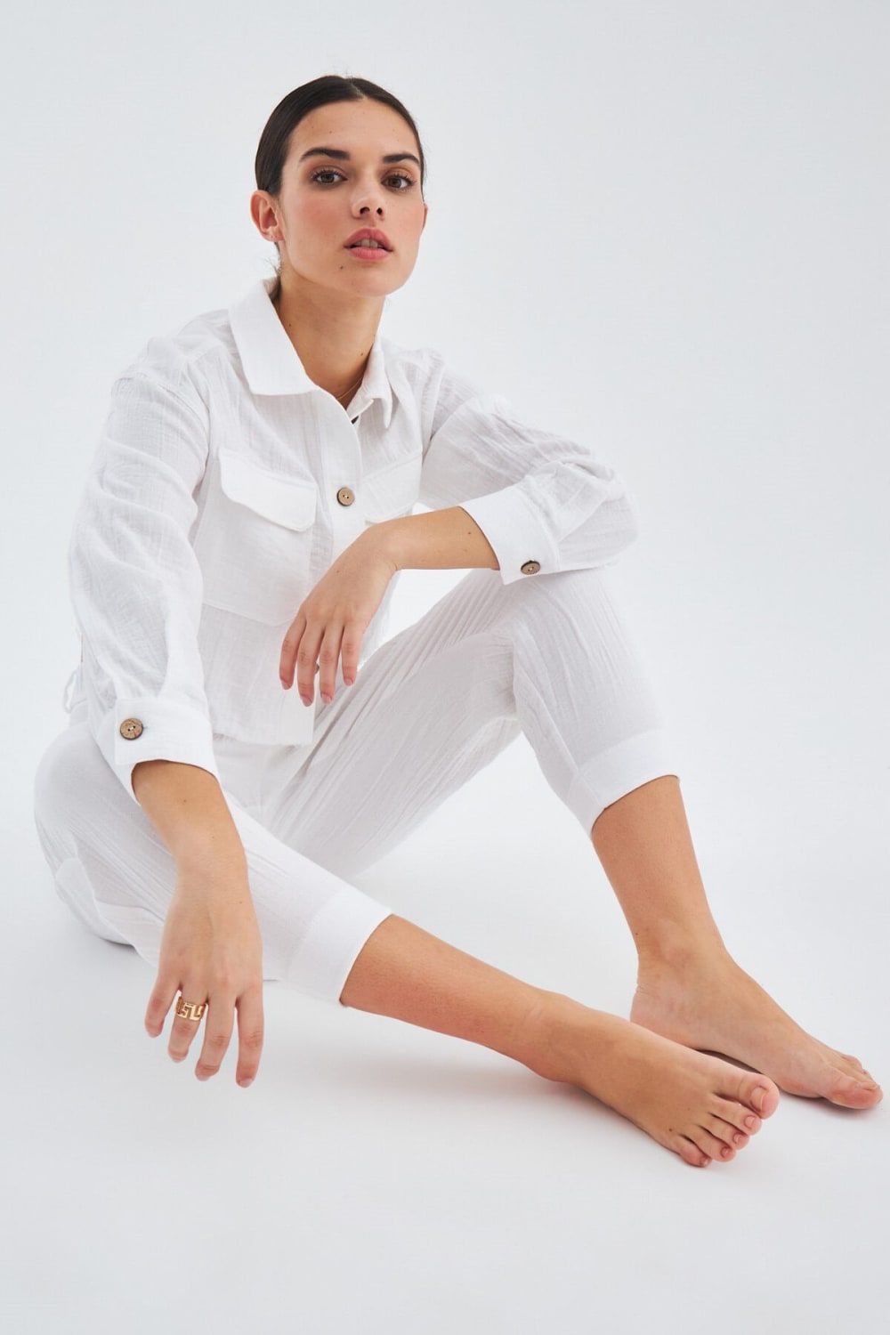 Peraluna-Sandal Gömlek Bol Kesim Cepli Yazlık Crop Kadın Gömlek-Gömlek-7-Milagron.com