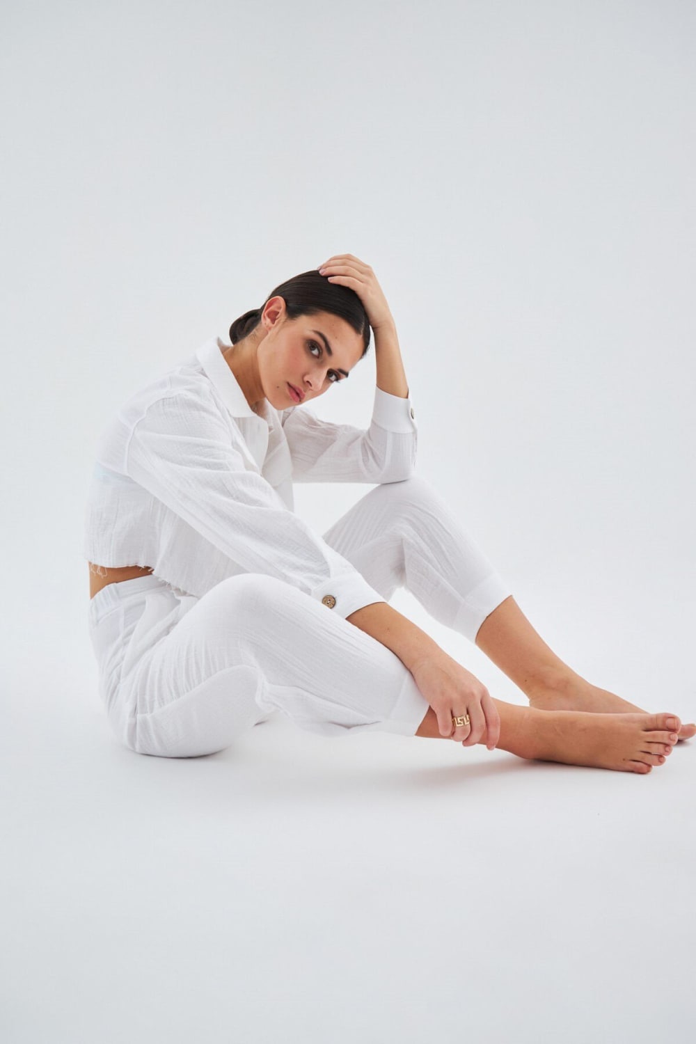 Peraluna-Sandal Gömlek Bol Kesim Cepli Yazlık Crop Kadın Gömlek-Gömlek-8-Milagron.com