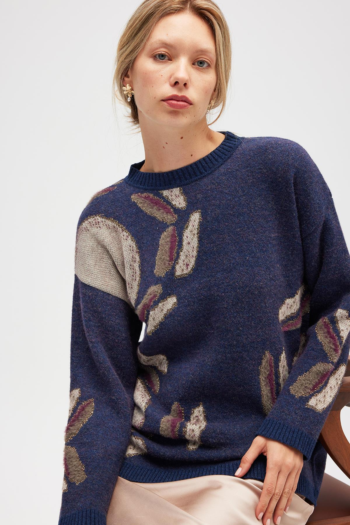 Peraluna-Saori Jakarlı Kadın Uzun Triko Tunik Indigo Multi-Tunik-6-Milagron.com
