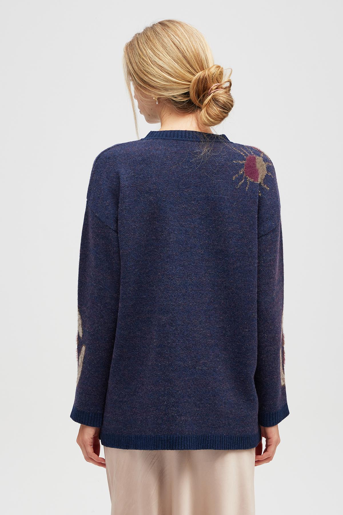 Peraluna-Saori Jakarlı Kadın Uzun Triko Tunik Indigo Multi-Tunik-7-Milagron.com