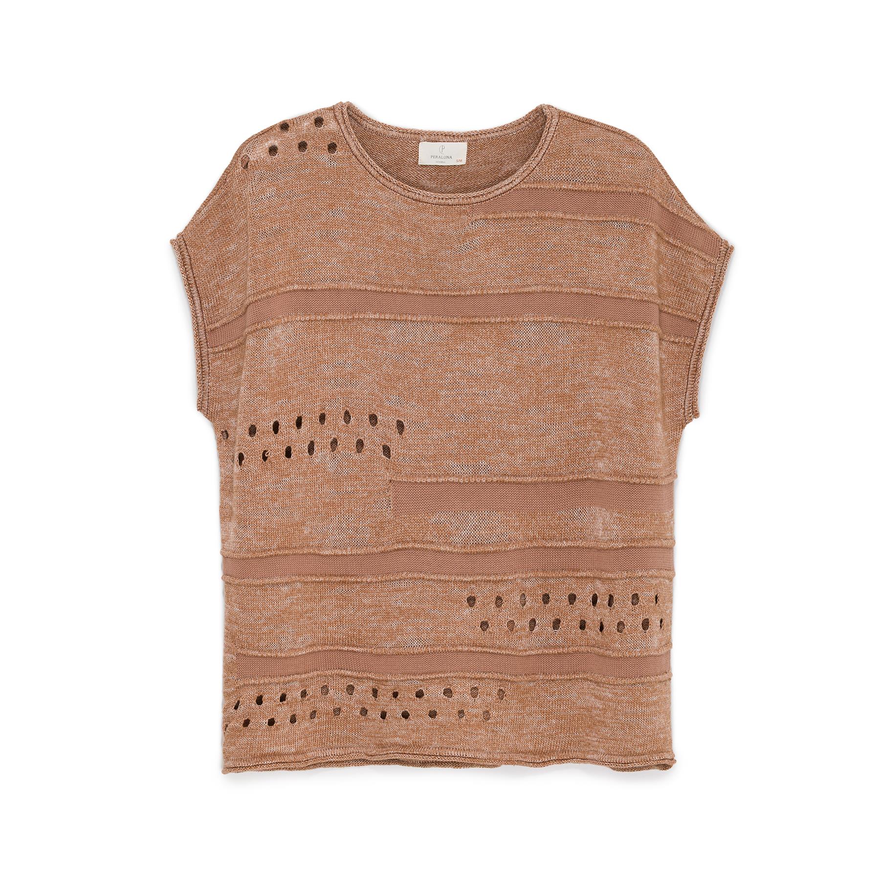 Peraluna, Sarah, Ajurlu, Kadın Yazlık Triko Bluz - Sütlü Kahve Mix