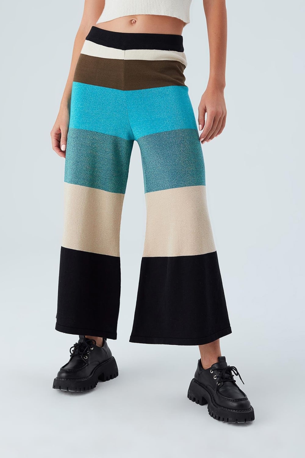 Peraluna-Sasha Trouser Geniş Çizgili Simli Kadın Triko Pantolon-Pantolon-3-Milagron.com