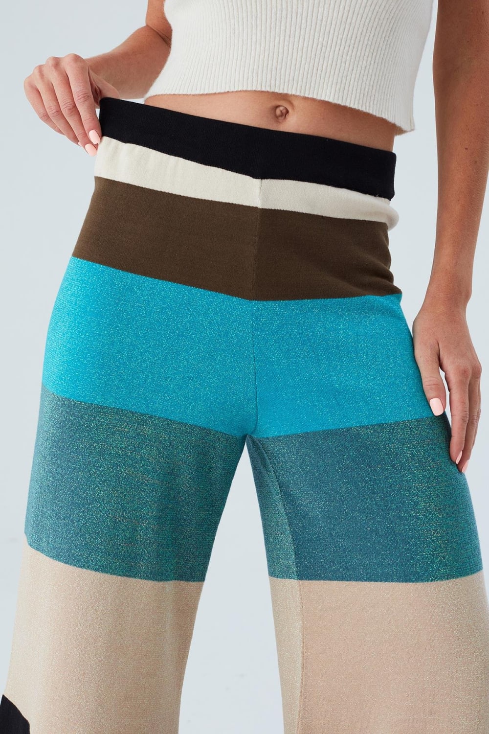 Peraluna-Sasha Trouser Geniş Çizgili Simli Kadın Triko Pantolon-Pantolon-5-Milagron.com