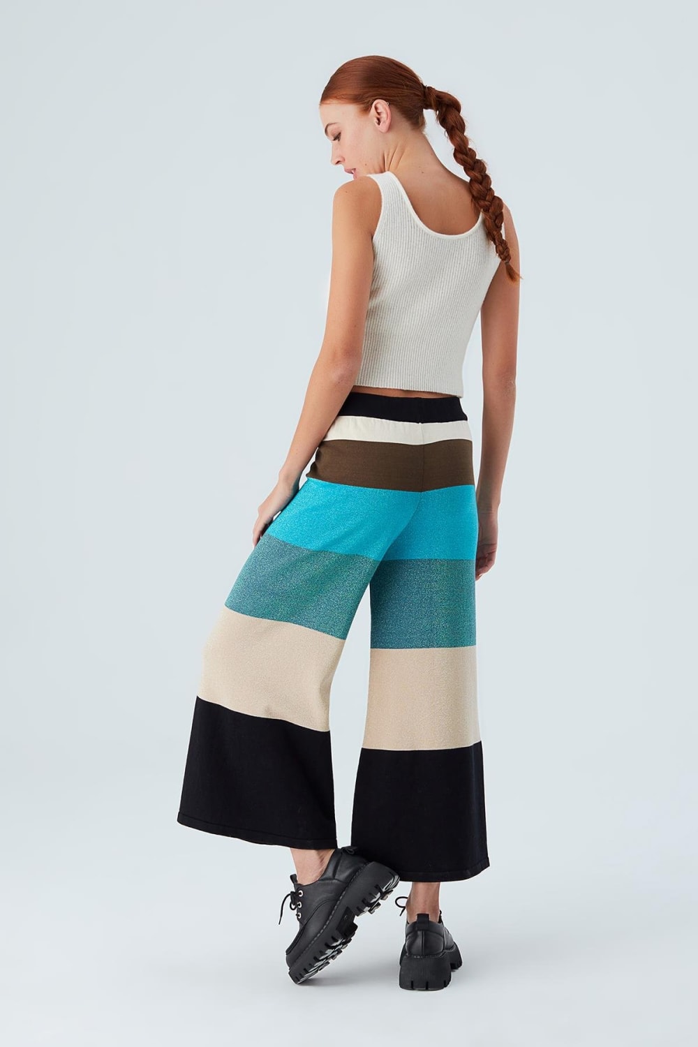 Peraluna-Sasha Trouser Geniş Çizgili Simli Kadın Triko Pantolon-Pantolon-6-Milagron.com