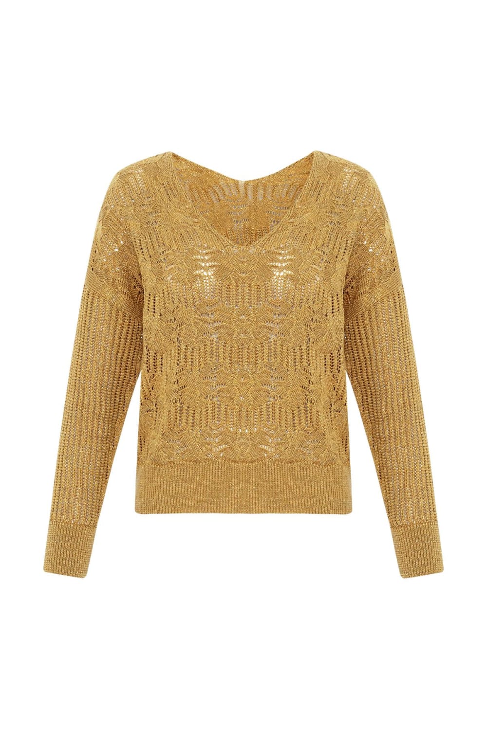 Peraluna-Scarlet Pullover Çiçek Desen V Yaka Simli Uzun Kol Kadın Triko Kazak -Kazak & Triko-8-Milagron.com