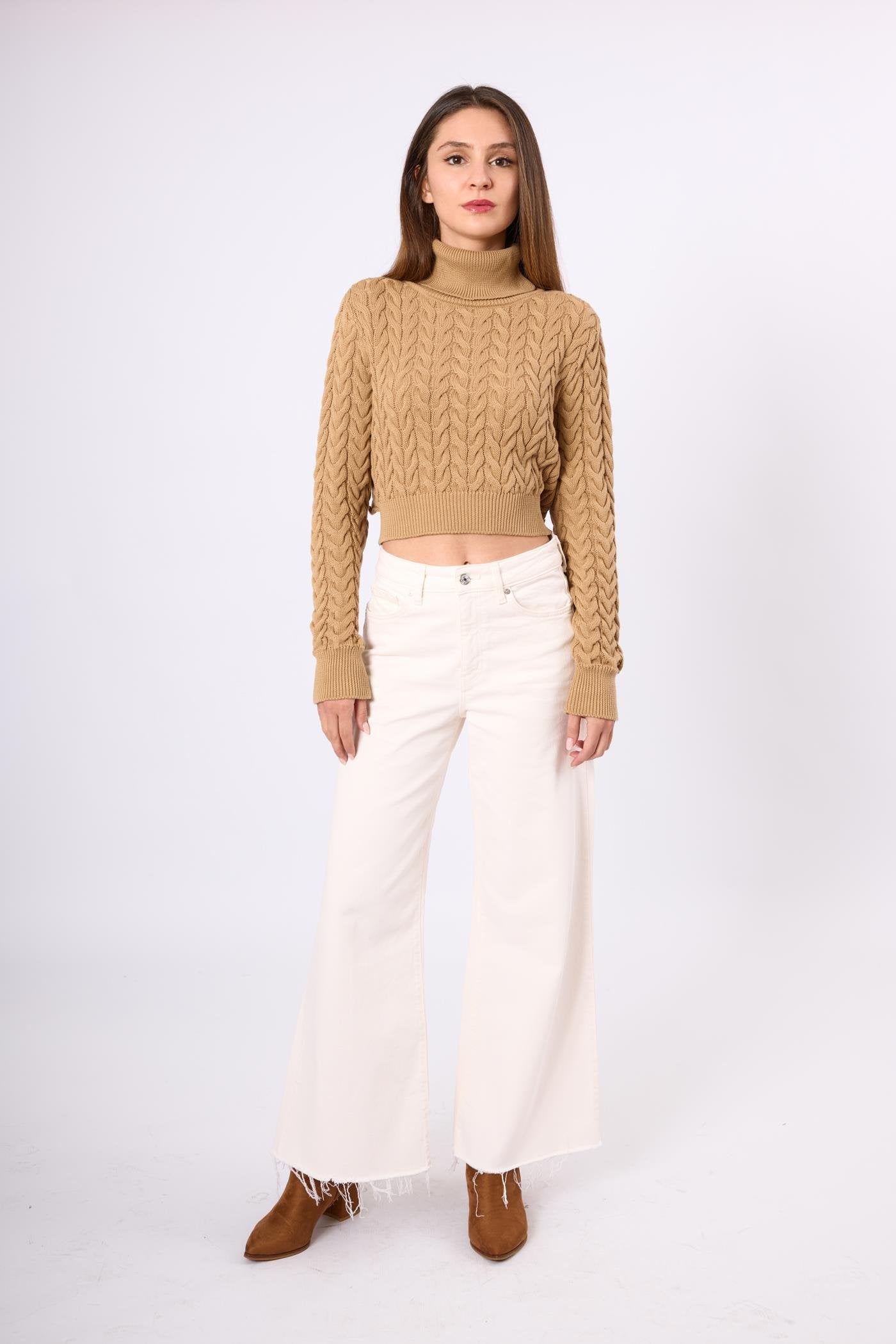 Peraluna-Scarlett Saç Örgülü Krop Kesim Kadın Triko Kazak-Kazak & Triko-1-Milagron.com