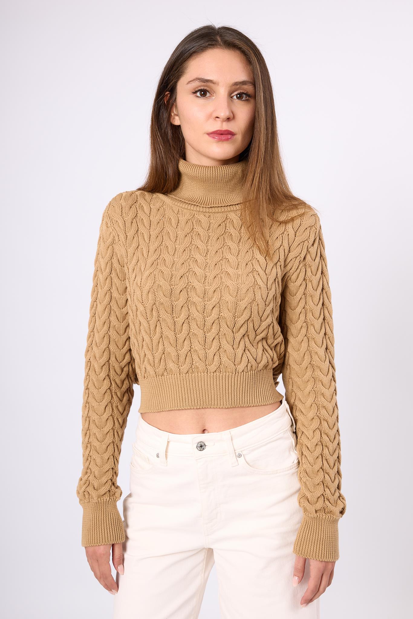 Peraluna-Scarlett Saç Örgülü Krop Kesim Kadın Triko Kazak-Kazak & Triko-2-Milagron.com