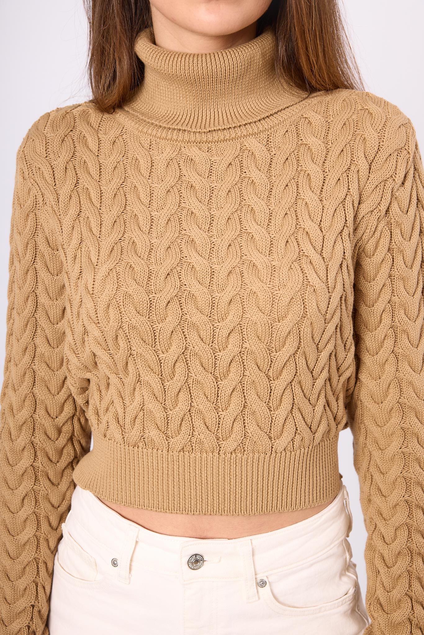 Peraluna-Scarlett Saç Örgülü Krop Kesim Kadın Triko Kazak-Kazak & Triko-3-Milagron.com