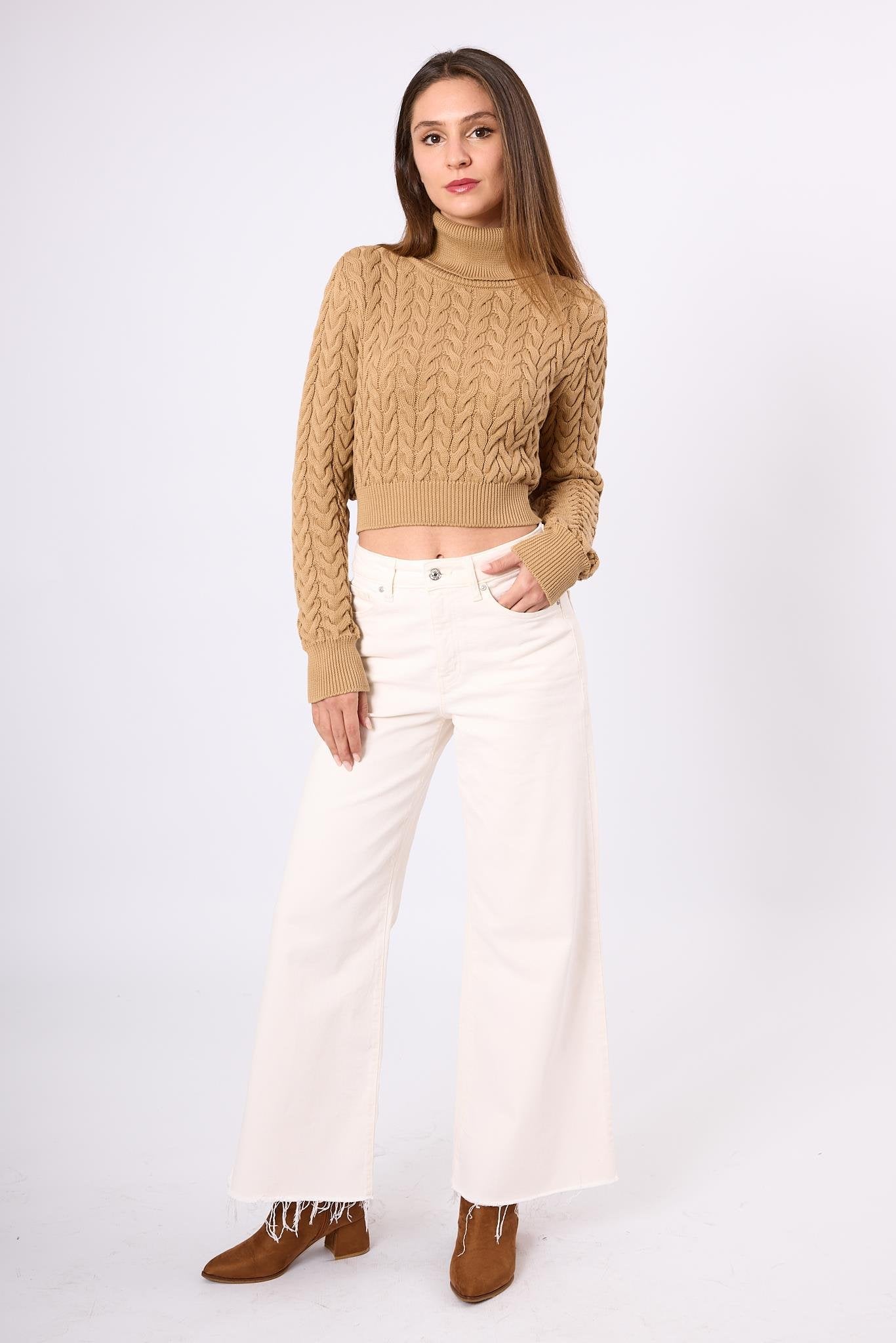 Peraluna-Scarlett Saç Örgülü Krop Kesim Kadın Triko Kazak-Kazak & Triko-7-Milagron.com