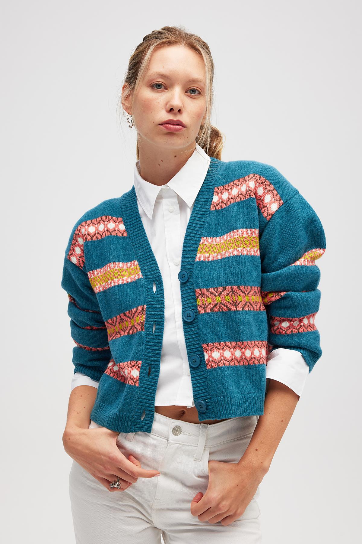 Peraluna-Sephora Jakarlı Kadın Triko Hırka ördek Yeşili Multi-Hırka-2-Milagron.com