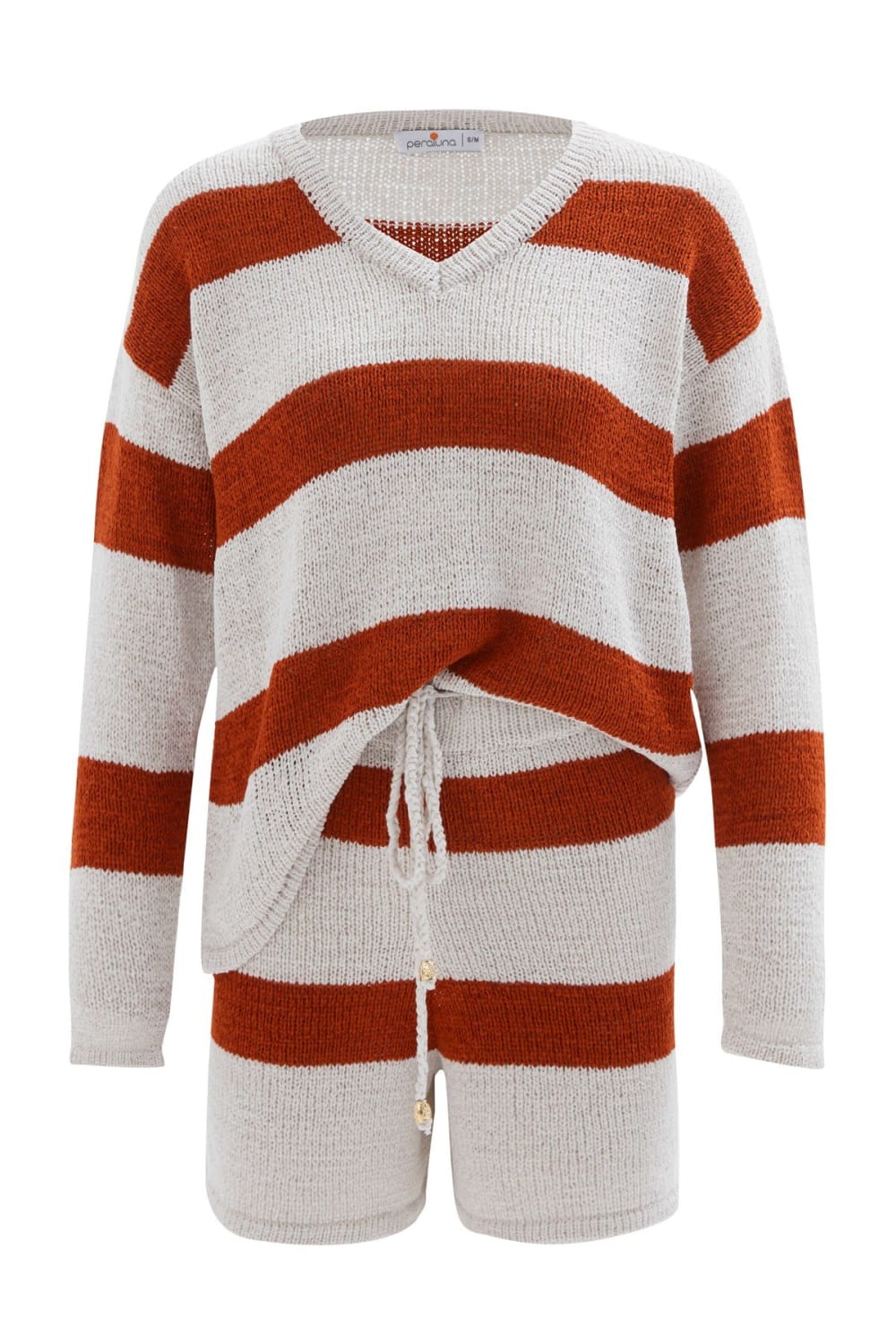 Peraluna-Siena Blouse & Shorts Çizgili Uzun Kollu Kadın Triko Şort Takım-Şort-9-Milagron.com