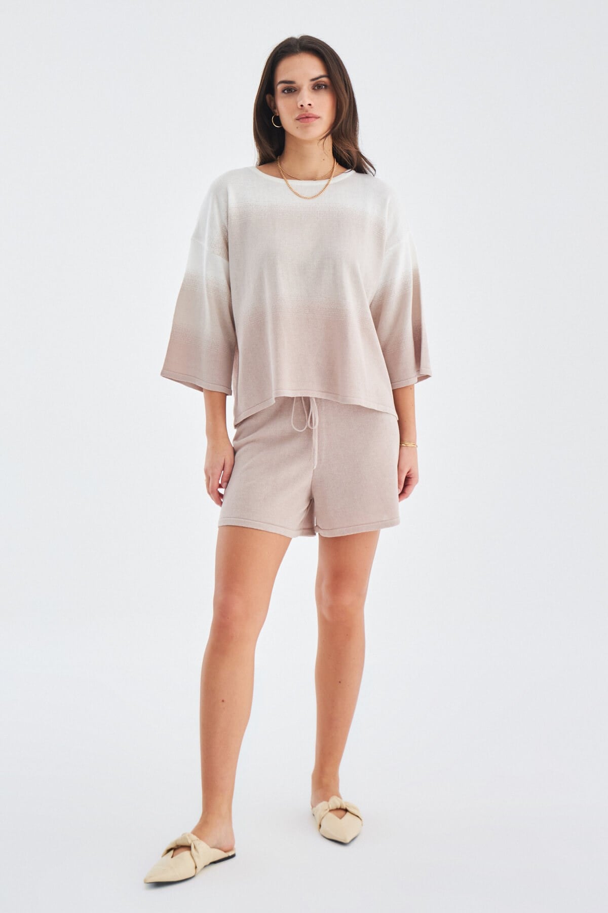 Peraluna SiRi Blouse & Shorts Yazlık Triko Kadın Şort Takım - Bej