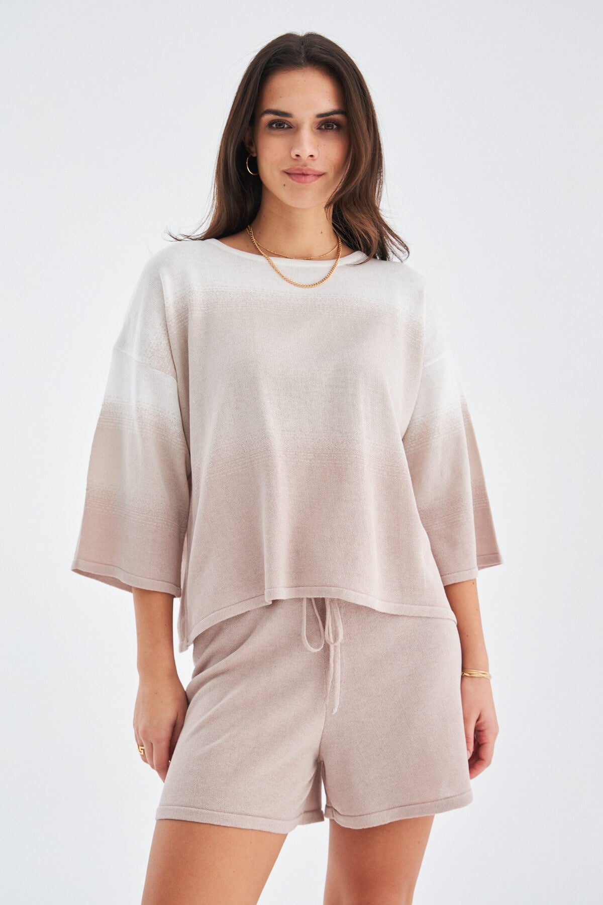 Peraluna SiRi Blouse & Shorts Yazlık Triko Kadın Şort Takım - Bej