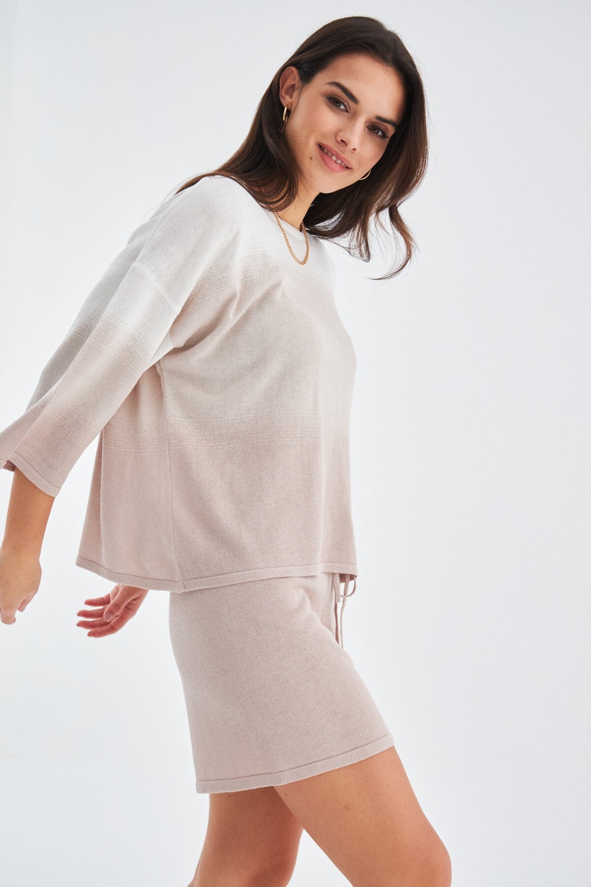 Peraluna SiRi Blouse & Shorts Yazlık Triko Kadın Şort Takım - Bej
