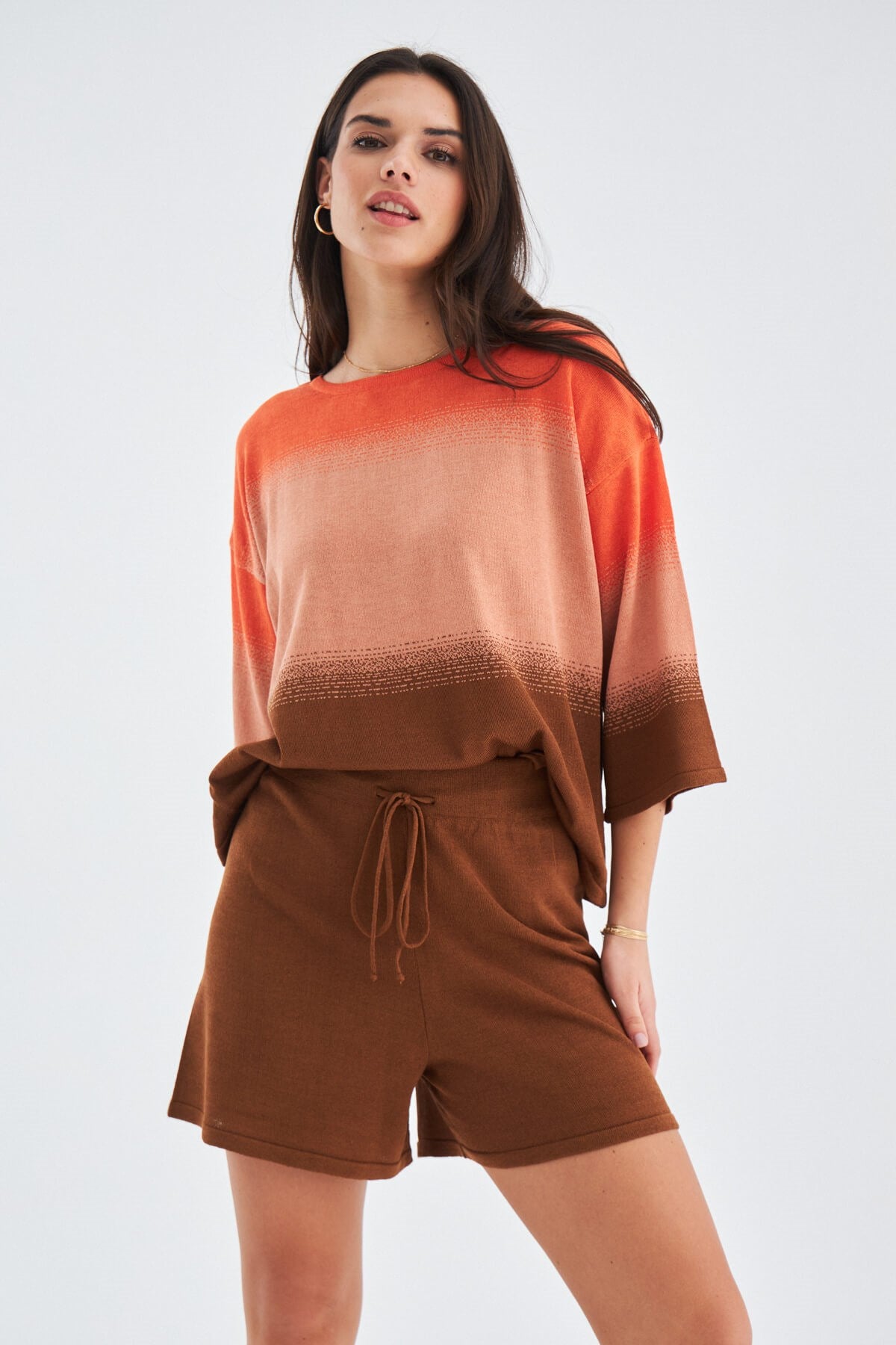 Peraluna SiRi Blouse & Shorts Yazlık Triko Kadın Şort Takım - Somon