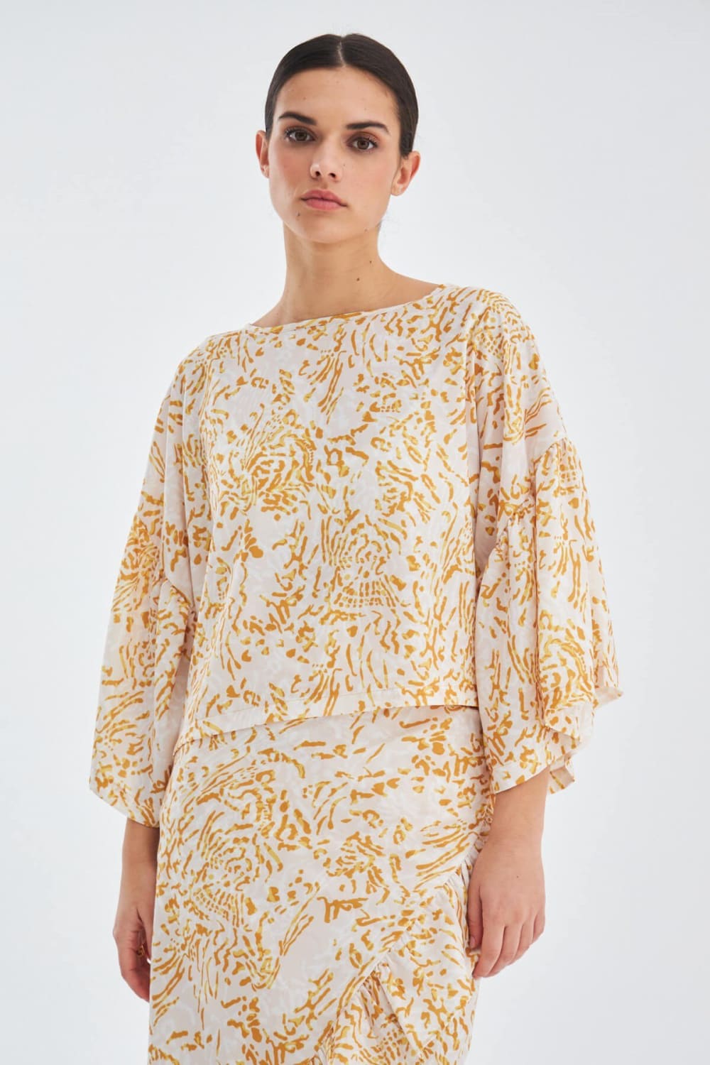 Peraluna-Si̇tara Desenli Bol Kesim Mat Dokulu Yazlık Kadın Bluz-Bluz-3-Milagron.com