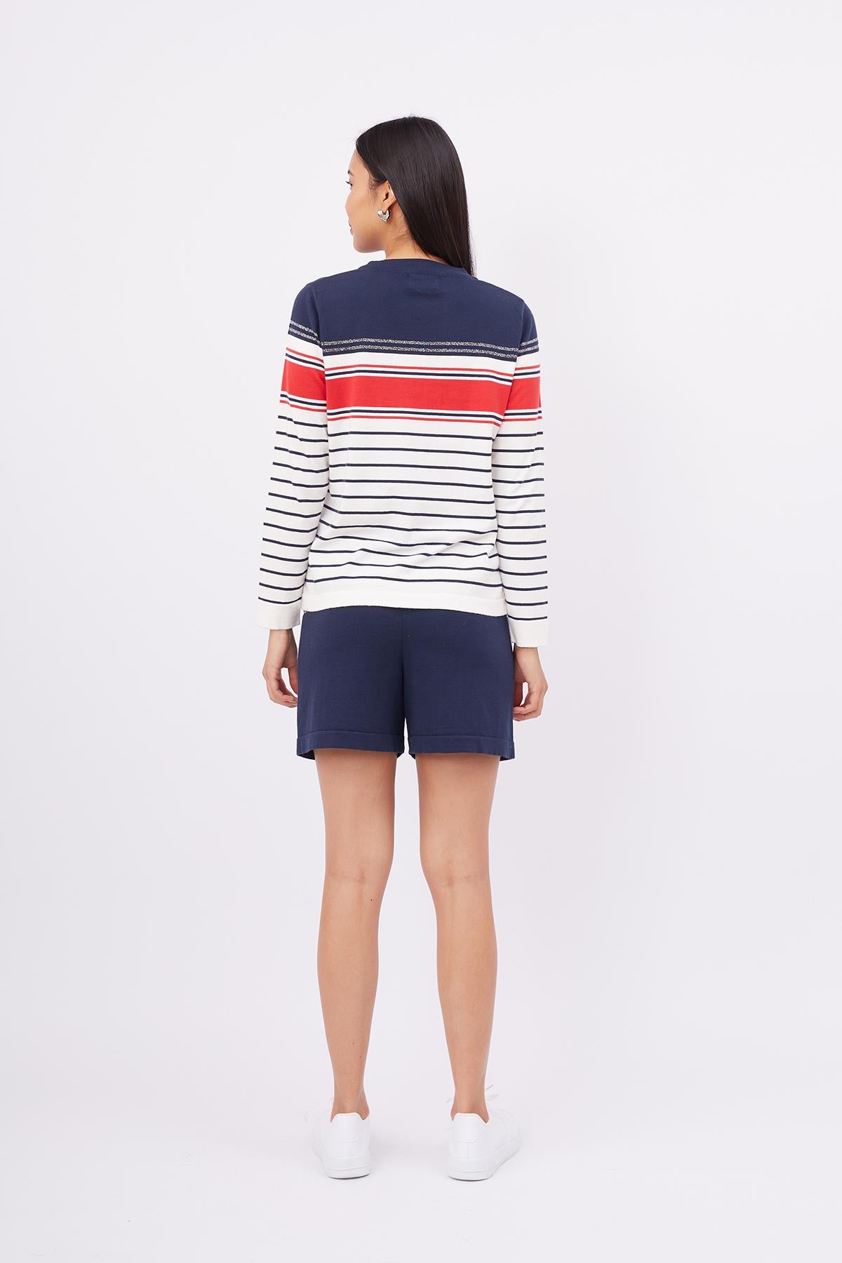 Peraluna-Sofia Pullover Organik Pamuk çizgili Mevsimlik Kadın Triko Kazak Lacivert Multi-Kazak & Triko-7-Milagron.com