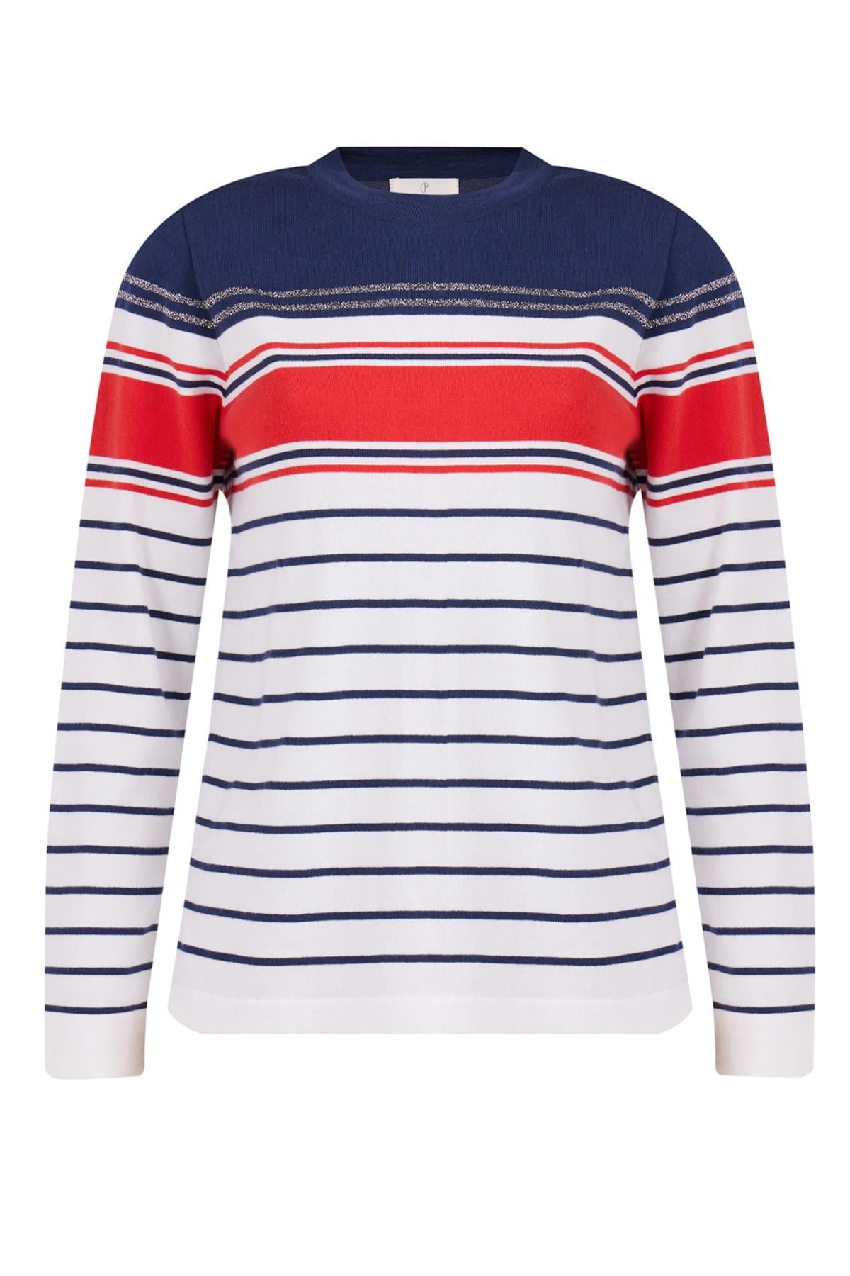 Peraluna-Sofia Pullover Organik Pamuk çizgili Mevsimlik Kadın Triko Kazak Lacivert Multi-Kazak & Triko-8-Milagron.com