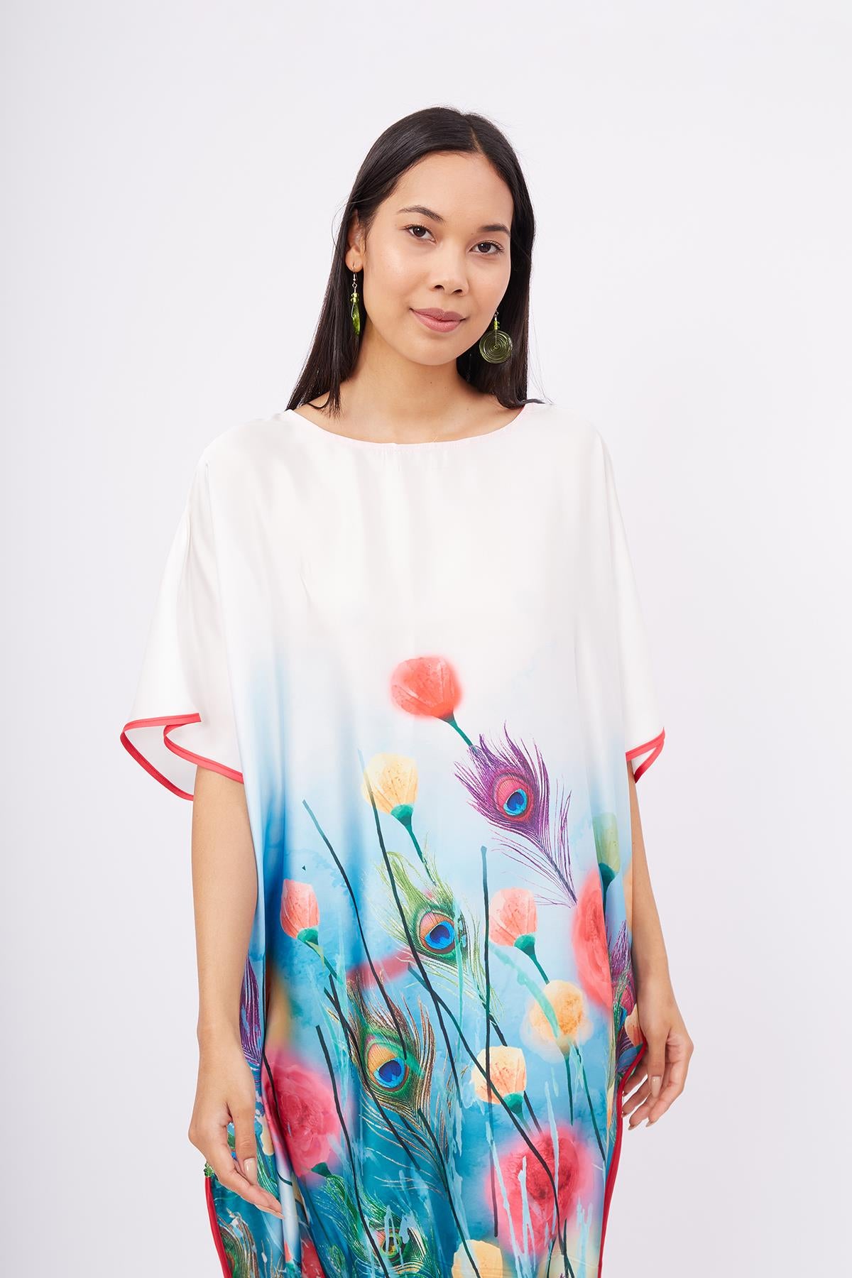 Peraluna-Springfield Long Dress çiçek Baskılı Kısa Kollu 125 Cm Uzun Saten Kadın Elbise-Elbise-2-Milagron.com