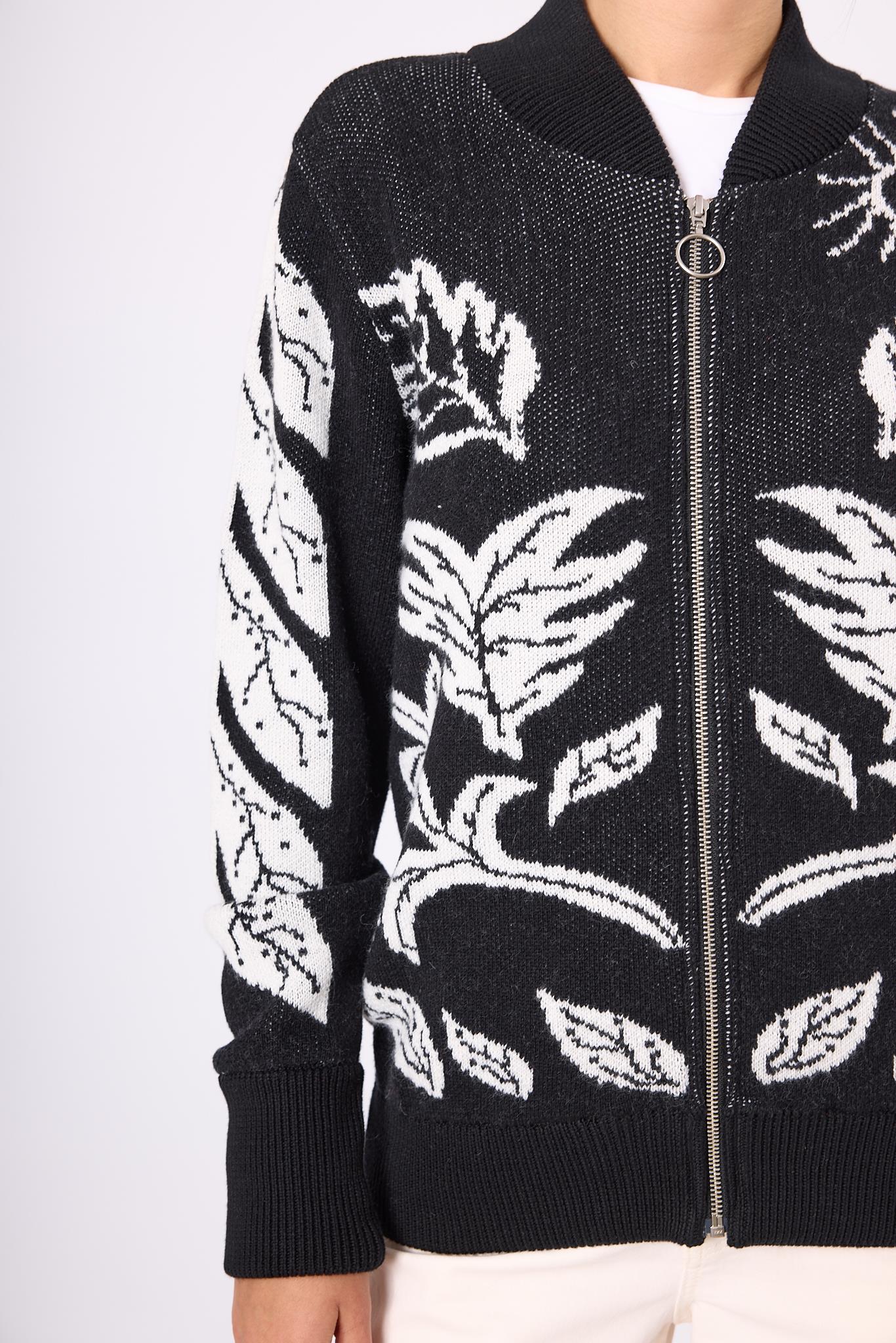 Peraluna-Stardust Kadın Triko Bomber Ceket Siyah/Ekru-Ceket-4-Milagron.com