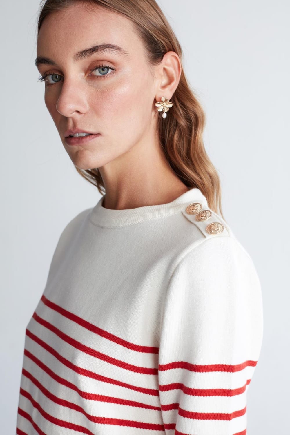 Peraluna-Styleboom X Audrey Pullover Omzu Düğmeli Çizgili Organik Pamuk Mevsimlik Kadın Triko Kazak -Kazak & Triko-12-Milagron.com