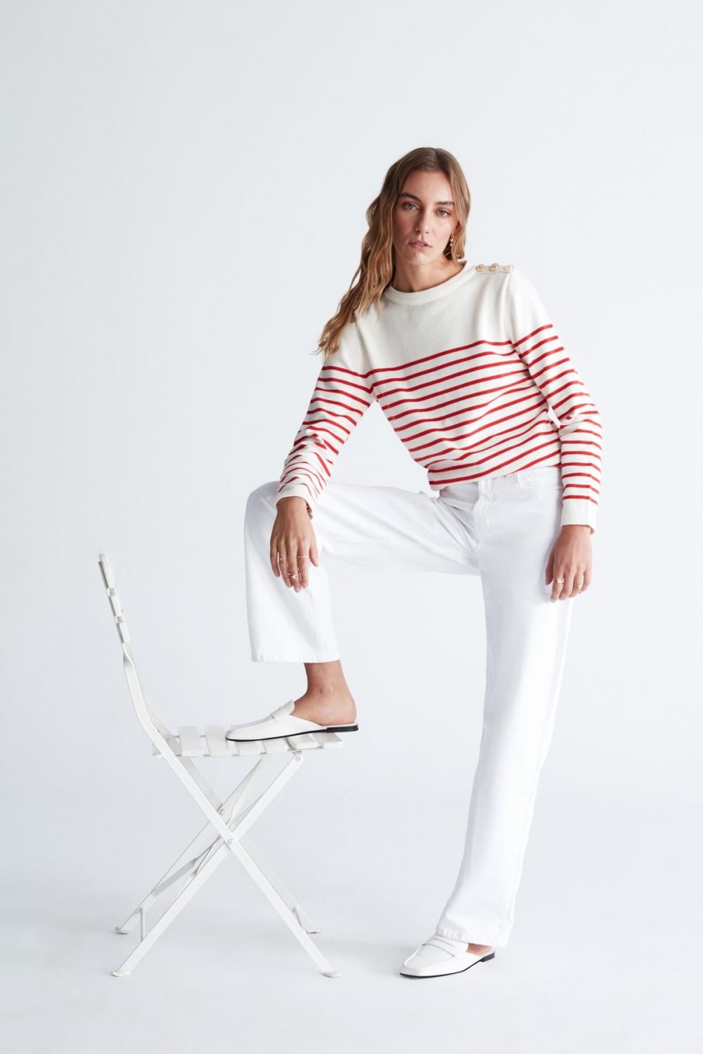 Peraluna-Styleboom X Audrey Pullover Omzu Düğmeli Çizgili Organik Pamuk Mevsimlik Kadın Triko Kazak -Kazak & Triko-14-Milagron.com