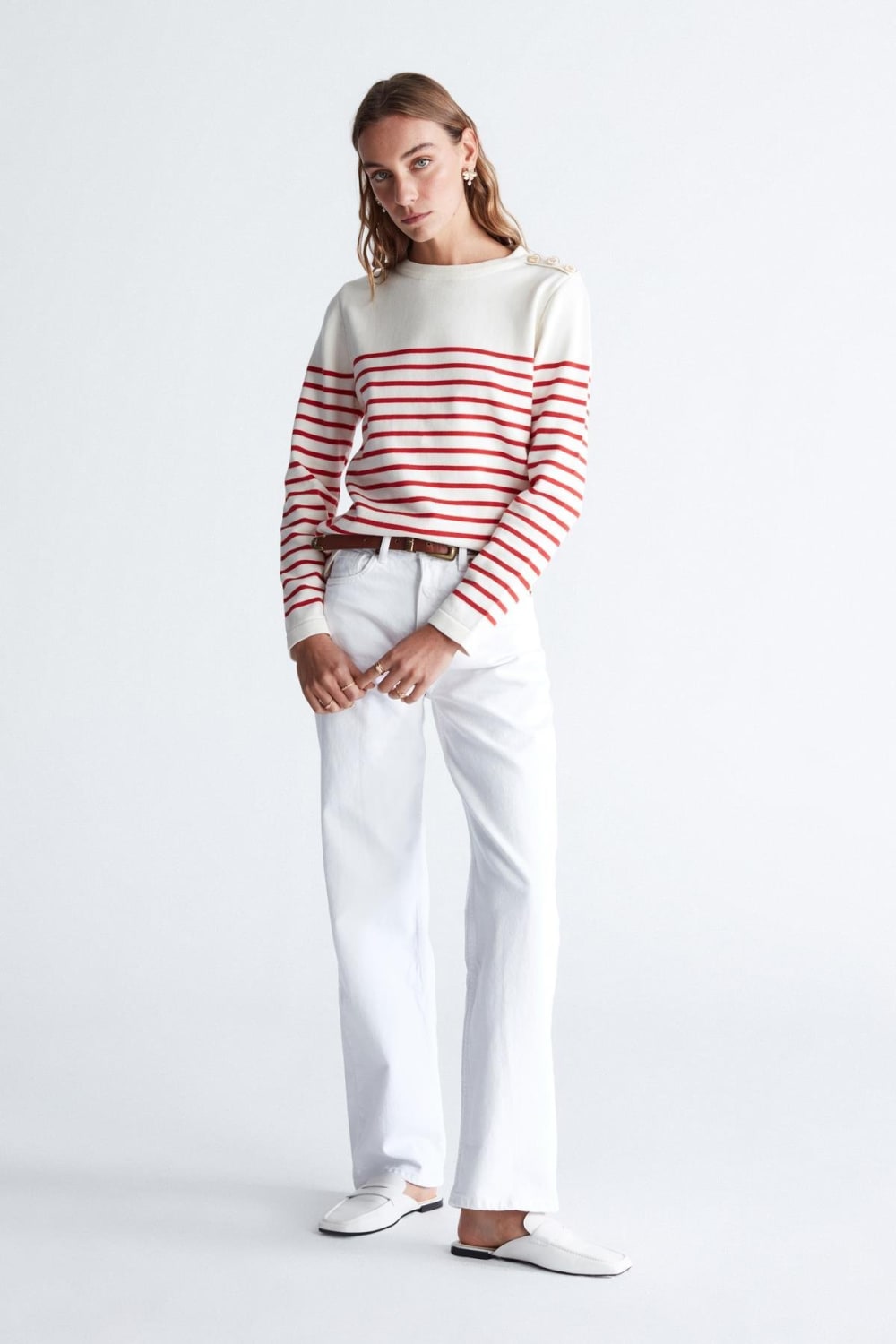 Peraluna-Styleboom X Audrey Pullover Omzu Düğmeli Çizgili Organik Pamuk Mevsimlik Kadın Triko Kazak -Kazak & Triko-15-Milagron.com