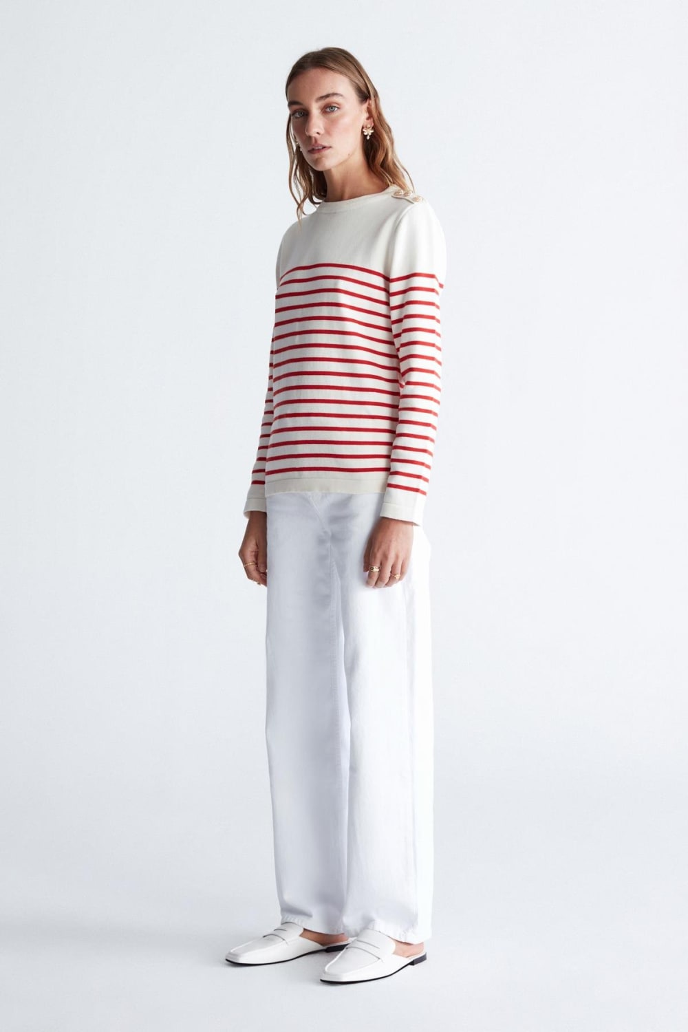 Peraluna-Styleboom X Audrey Pullover Omzu Düğmeli Çizgili Organik Pamuk Mevsimlik Kadın Triko Kazak -Kazak & Triko-17-Milagron.com