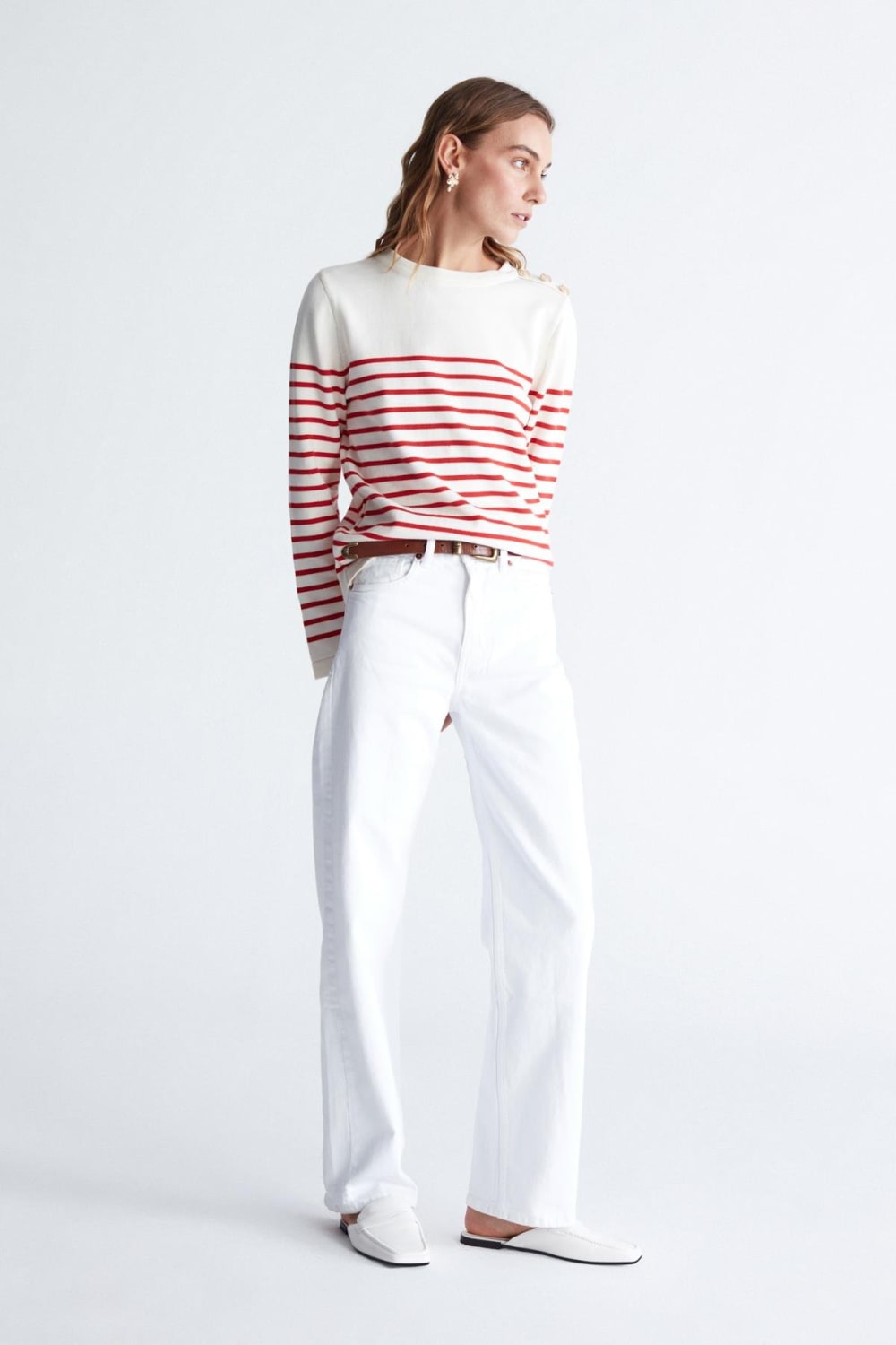 Peraluna-Styleboom X Audrey Pullover Omzu Düğmeli Çizgili Organik Pamuk Mevsimlik Kadın Triko Kazak -Kazak & Triko-18-Milagron.com