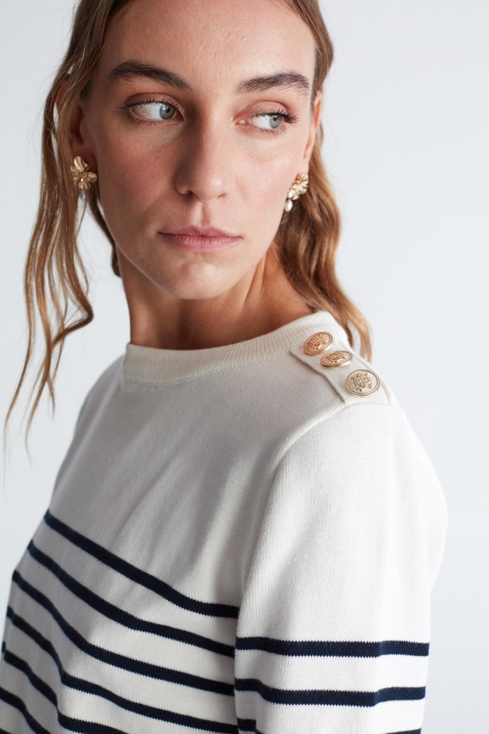 Peraluna-Styleboom X Audrey Pullover Omzu Düğmeli Çizgili Organik Pamuk Mevsimlik Kadın Triko Kazak -Kazak & Triko-2-Milagron.com