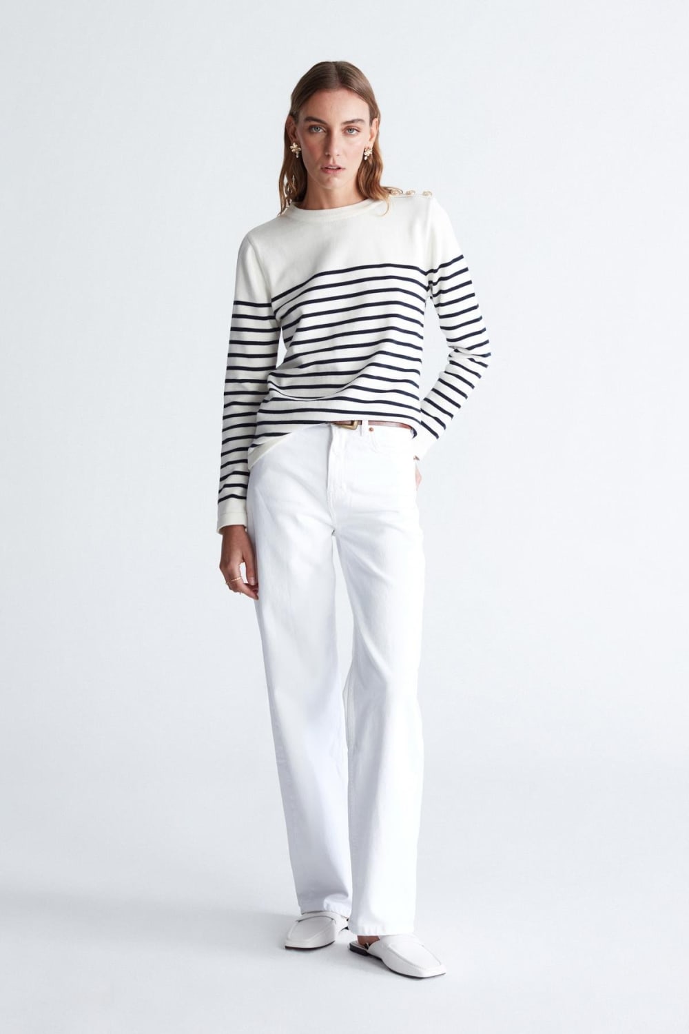 Peraluna-Styleboom X Audrey Pullover Omzu Düğmeli Çizgili Organik Pamuk Mevsimlik Kadın Triko Kazak -Kazak & Triko-7-Milagron.com