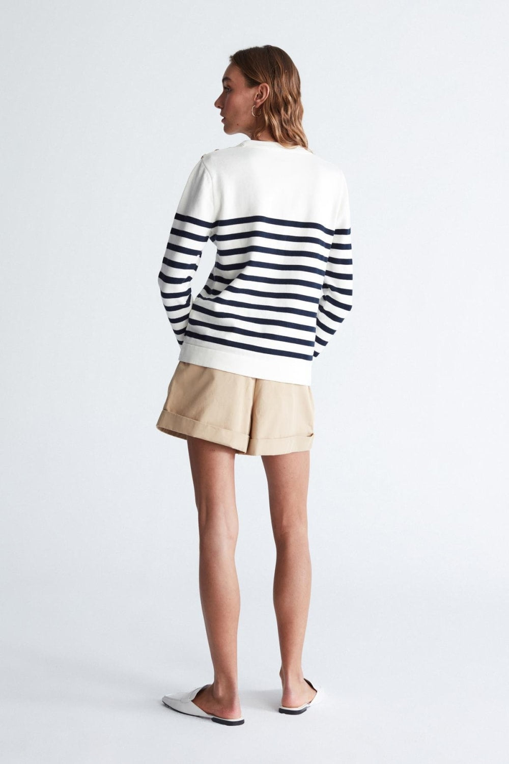 Peraluna-Styleboom X Bardot Pullover Omzu Düğmeli Çizgili Organik Pamuk Mevsimlik Kadın Triko Kazak -Kazak & Triko-7-Milagron.com