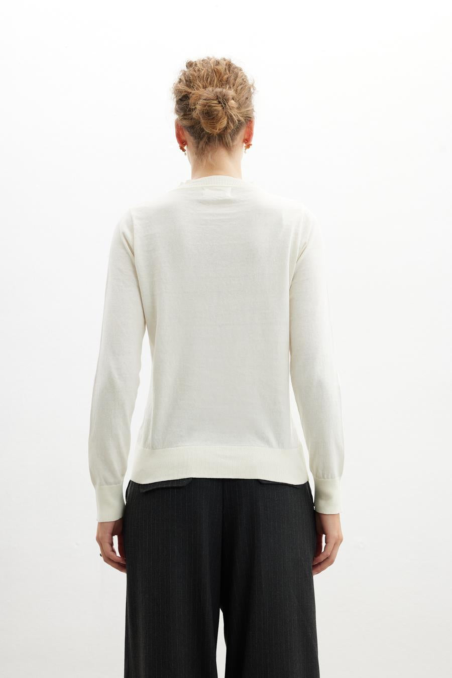 Styleboom X Peraluna Chelsea Pullover Bisiklet Yaka Standart Kesim Kadın Triko Kazak - Ekru