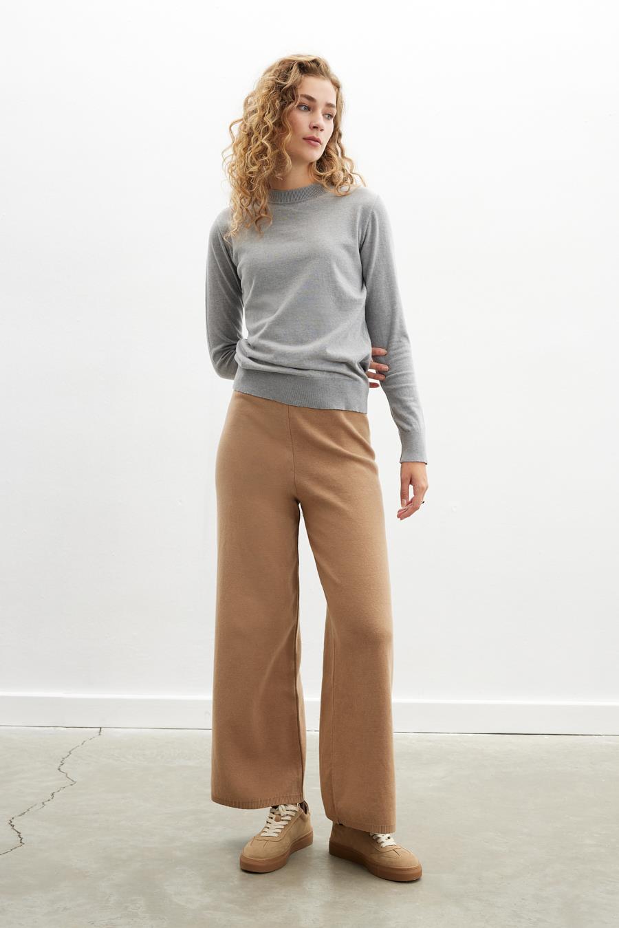 Styleboom X Peraluna Chelsea Pullover Bisiklet Yaka Standart Kesim Kadın Triko Kazak - Gri
