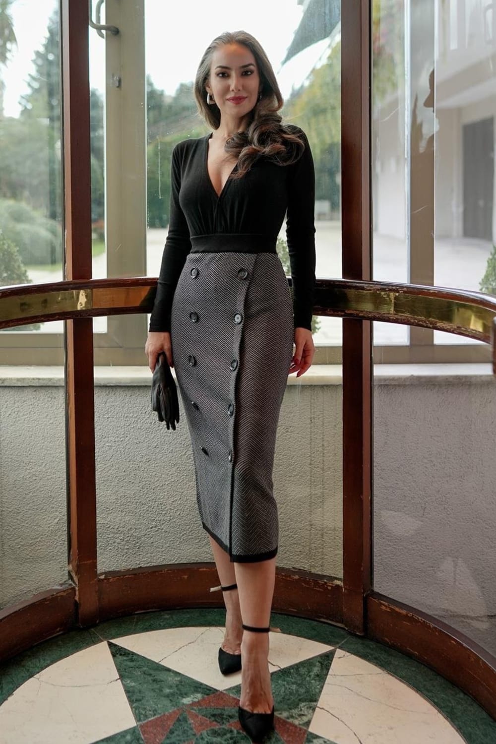 Peraluna-Styleboom X Cheshire Skirt Balıksırtı Desen Midi Boy Kadın Triko Etek-Etek-1-Milagron.com