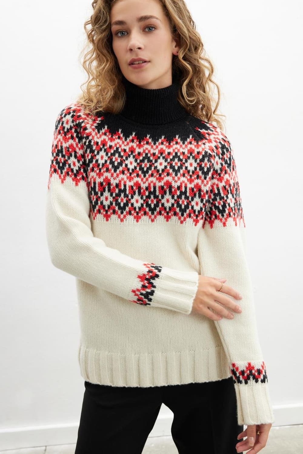 Peraluna-Styleboom X Cotswold Fair Isle Pullover Balıkçı Yaka Baklava Desen Kazak Kadın Triko Kazak-Kazak & Triko-1-Milagron.com