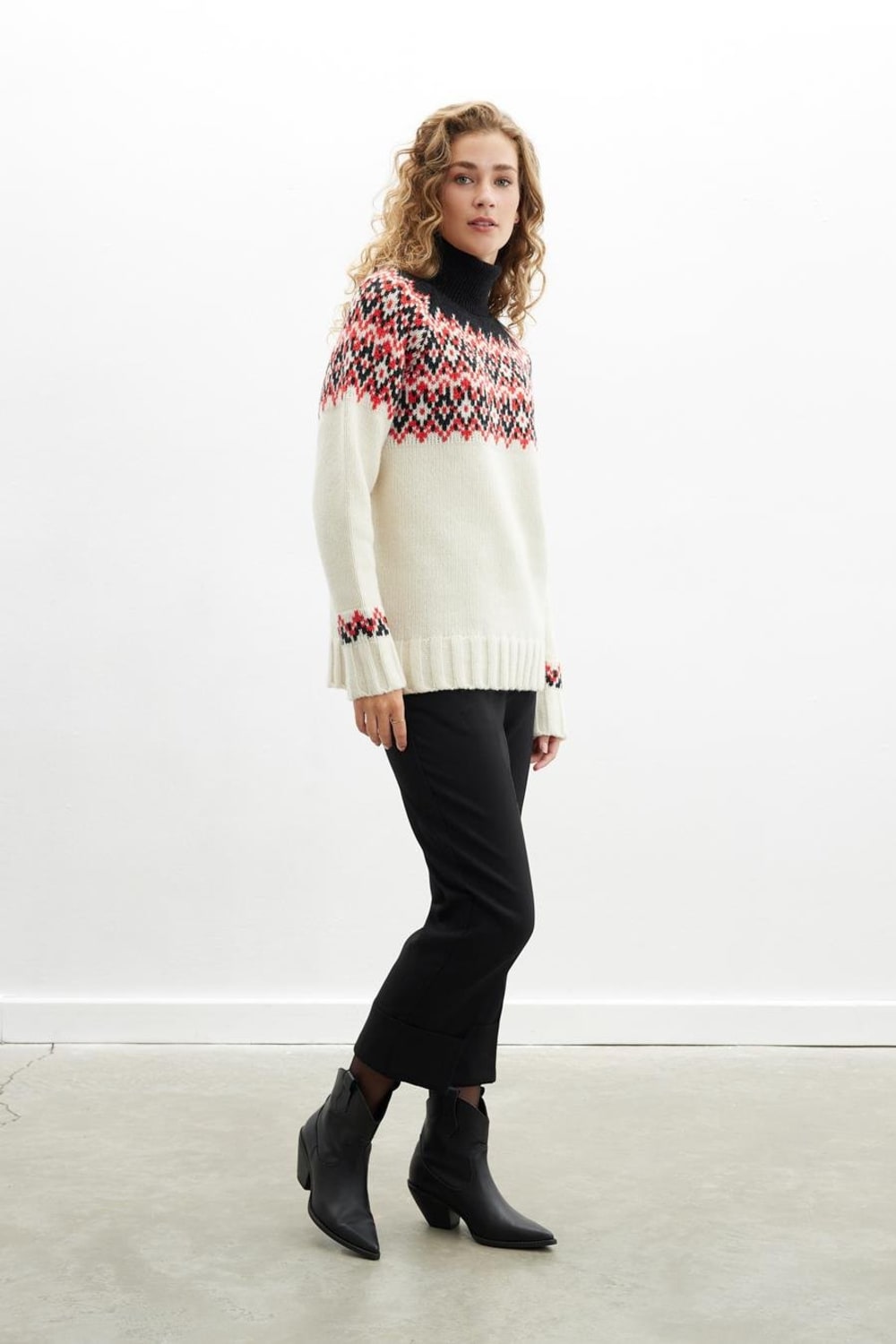 Peraluna-Styleboom X Cotswold Fair Isle Pullover Balıkçı Yaka Baklava Desen Kazak Kadın Triko Kazak-Kazak & Triko-2-Milagron.com