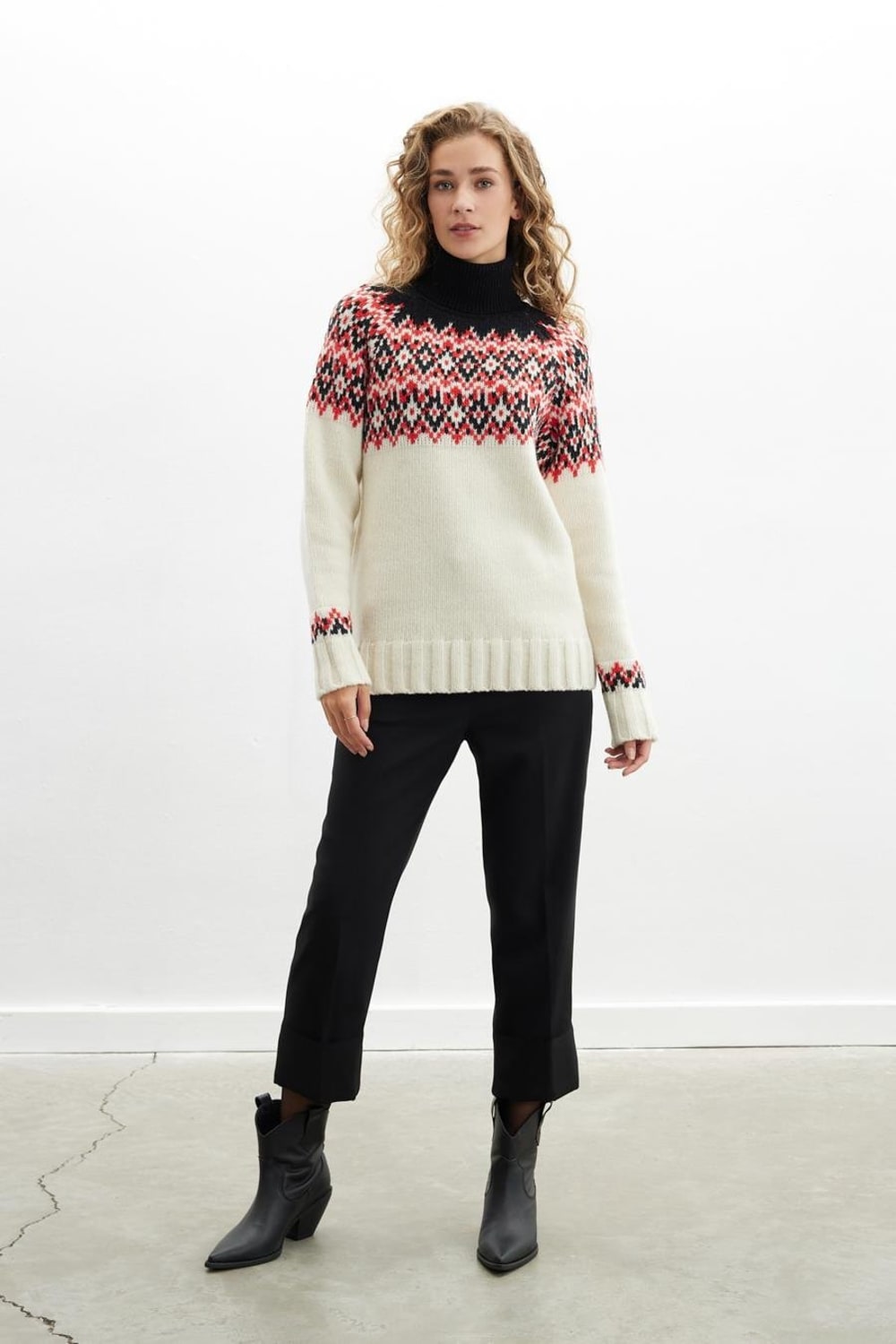 Peraluna-Styleboom X Cotswold Fair Isle Pullover Balıkçı Yaka Baklava Desen Kazak Kadın Triko Kazak-Kazak & Triko-3-Milagron.com