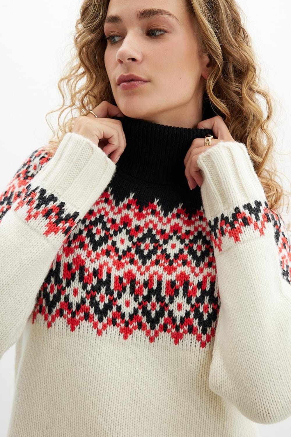 Peraluna-Styleboom X Cotswold Fair Isle Pullover Balıkçı Yaka Baklava Desen Kazak Kadın Triko Kazak-Kazak & Triko-4-Milagron.com