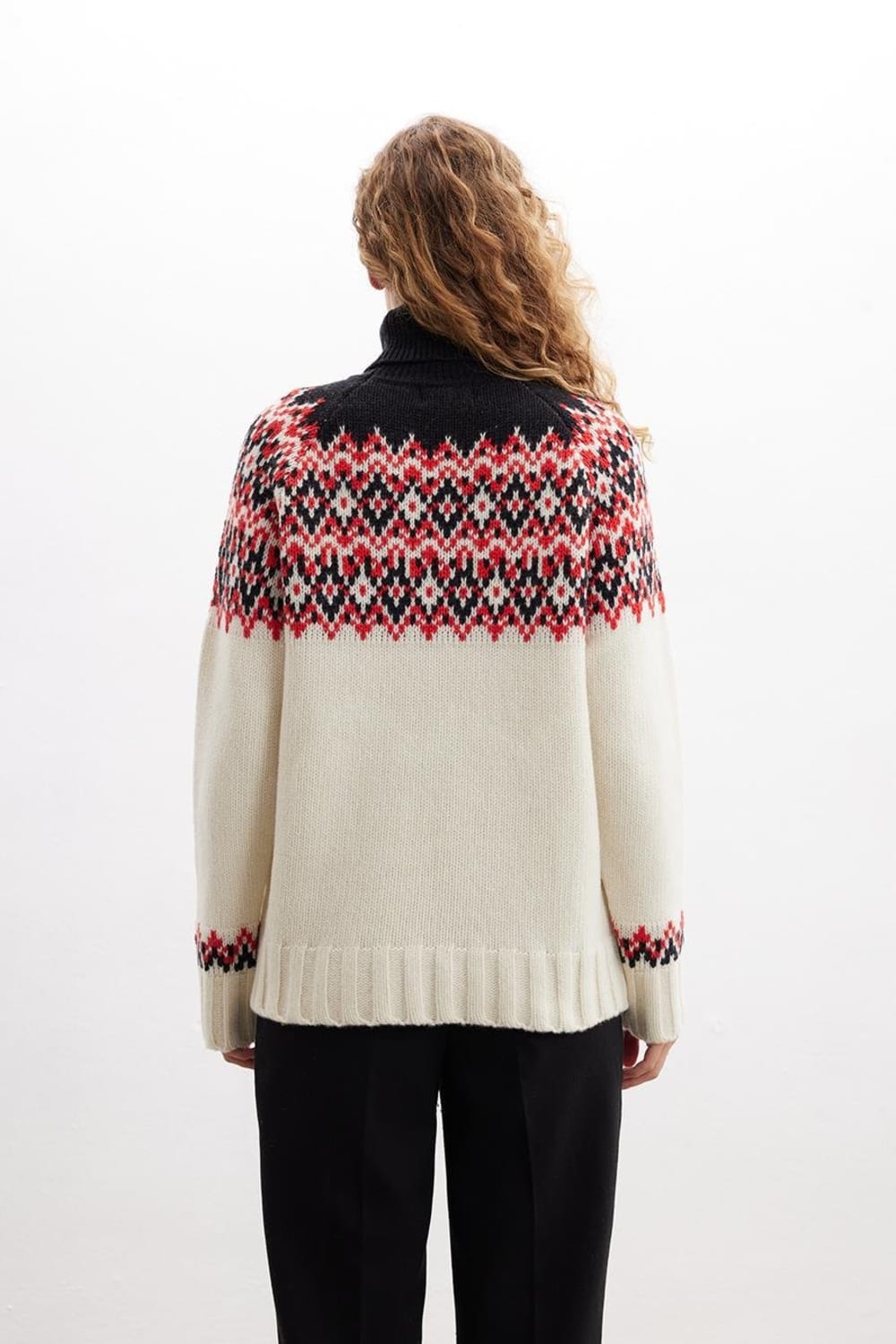 Peraluna-Styleboom X Cotswold Fair Isle Pullover Balıkçı Yaka Baklava Desen Kazak Kadın Triko Kazak-Kazak & Triko-5-Milagron.com